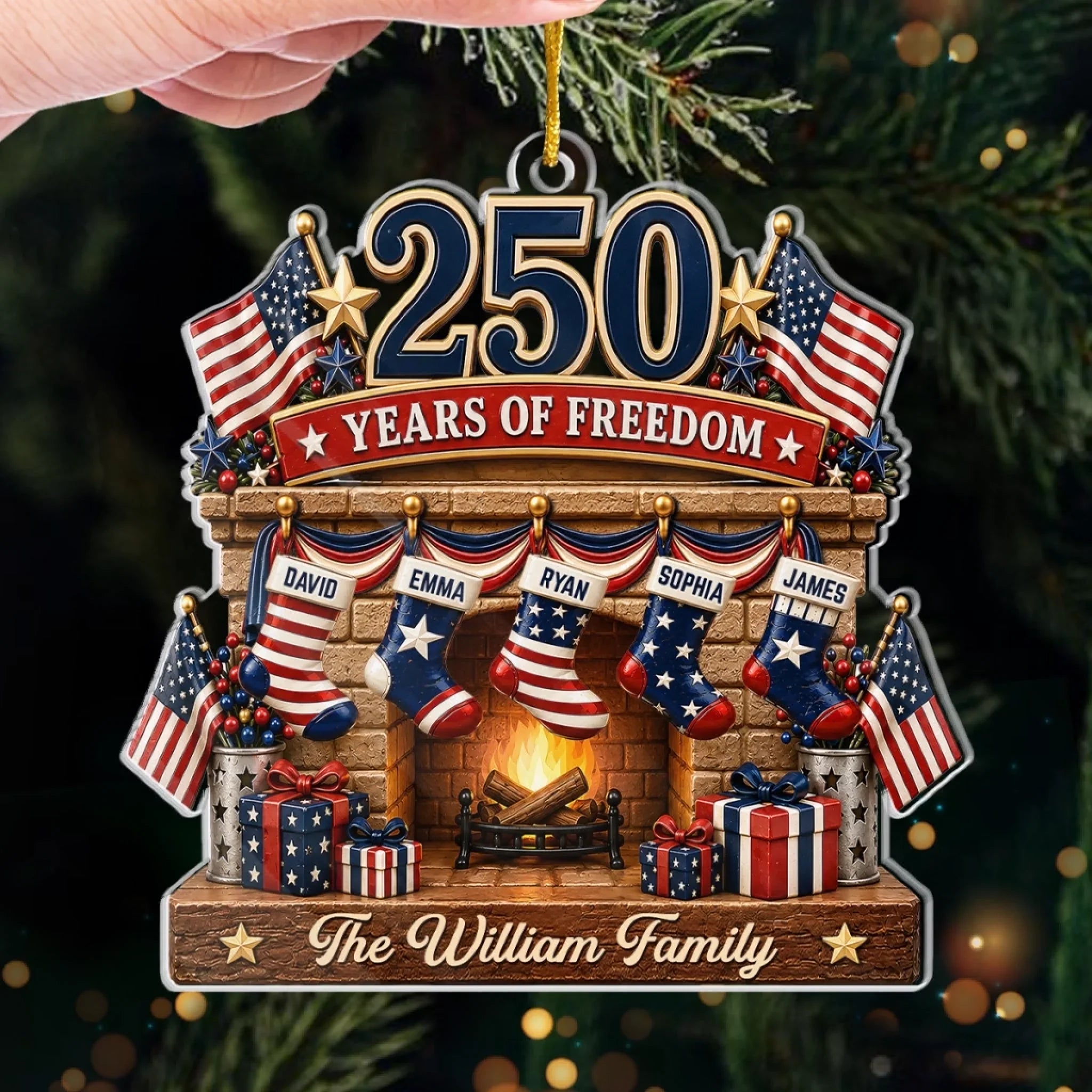 Custom Acrylic Ornament - Personalized America 250th Anniversary Christmas Gifts For Mom, Dad, Brother, Sister - Love Anchored In Heritage And Pride copy