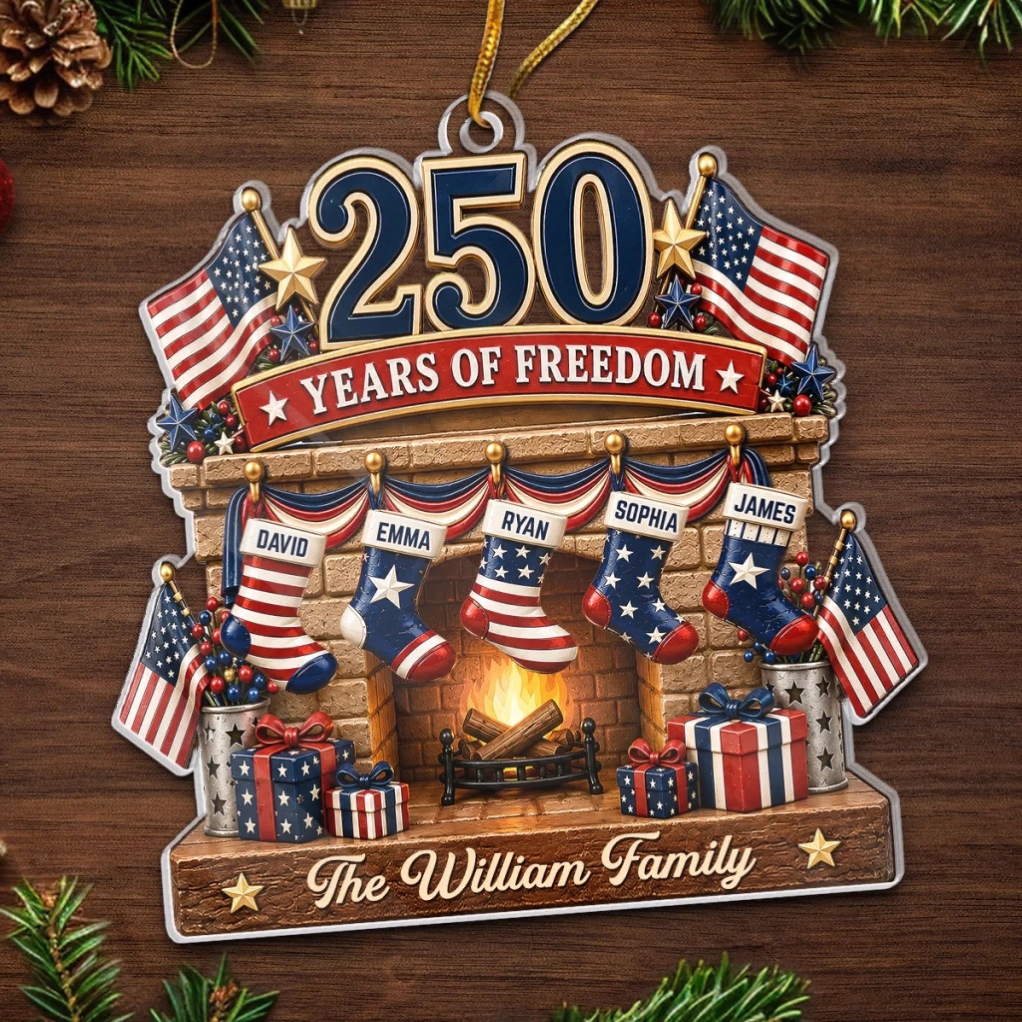 Custom Acrylic Ornament - Personalized America 250th Anniversary Christmas Gifts For Mom, Dad, Brother, Sister - Love Anchored In Heritage And Pride copy