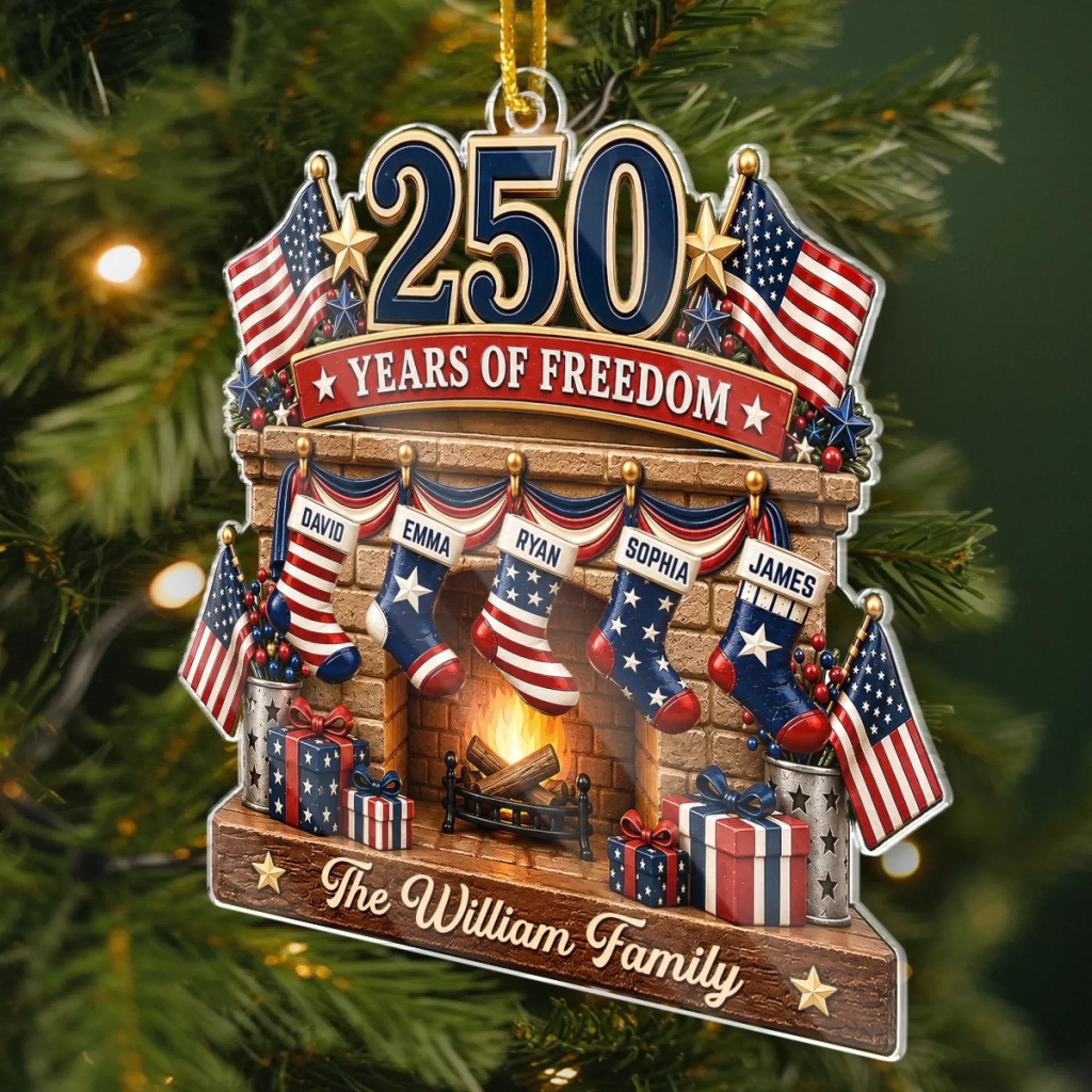 Custom Acrylic Ornament - Personalized America 250th Anniversary Christmas Gifts For Mom, Dad, Brother, Sister - Love Anchored In Heritage And Pride copy