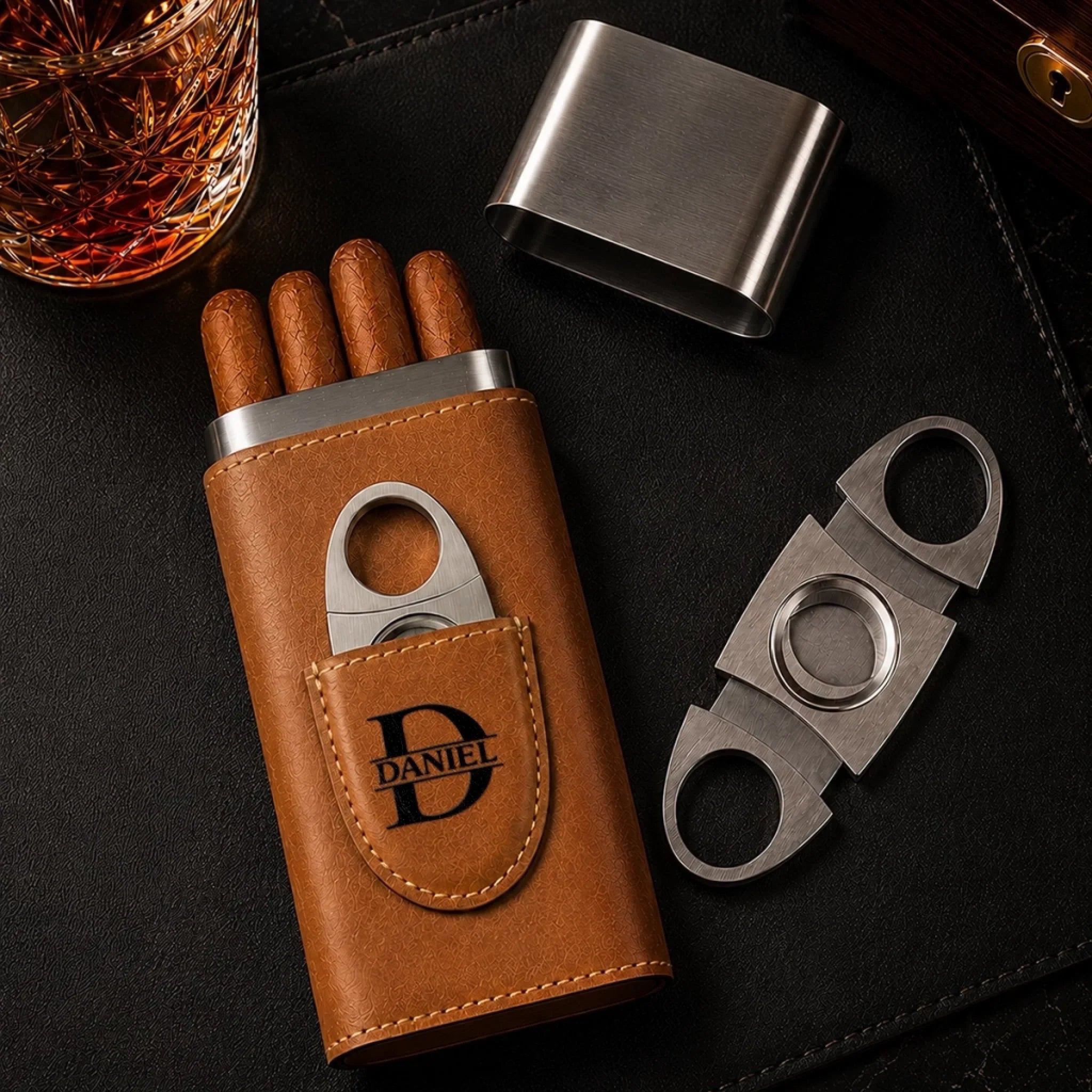 Custom Cigar Leather Case With Cutter - Personalized Birthday Gifts For Husband, Son, Grandson, Brother, Grandpa, Dad, Yourself - Smoke Slow Live Well