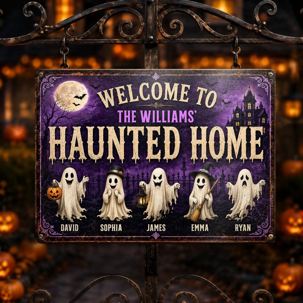 Custom Ghost Home Decor Metal Sign - Personalized Halloween Birthday Gifts For For Mom, Dad, Brother, Sister - Ghosts Live Here Full Time