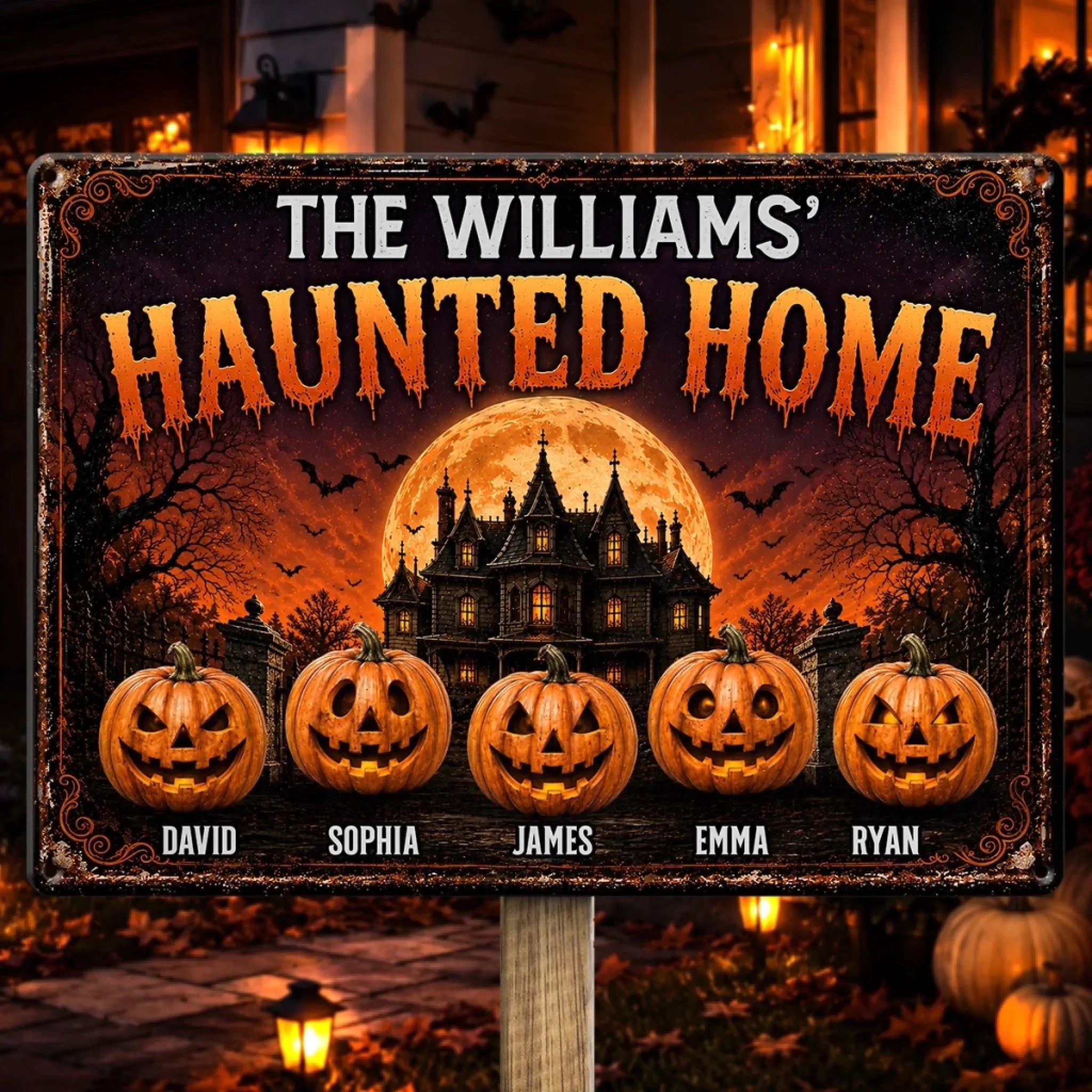 Custom Pumpkin Home Decor Metal Sign - Personalized Halloween Birthday Gifts For For Mom, Dad, Brother, Sister - Making Memories One Scare Away