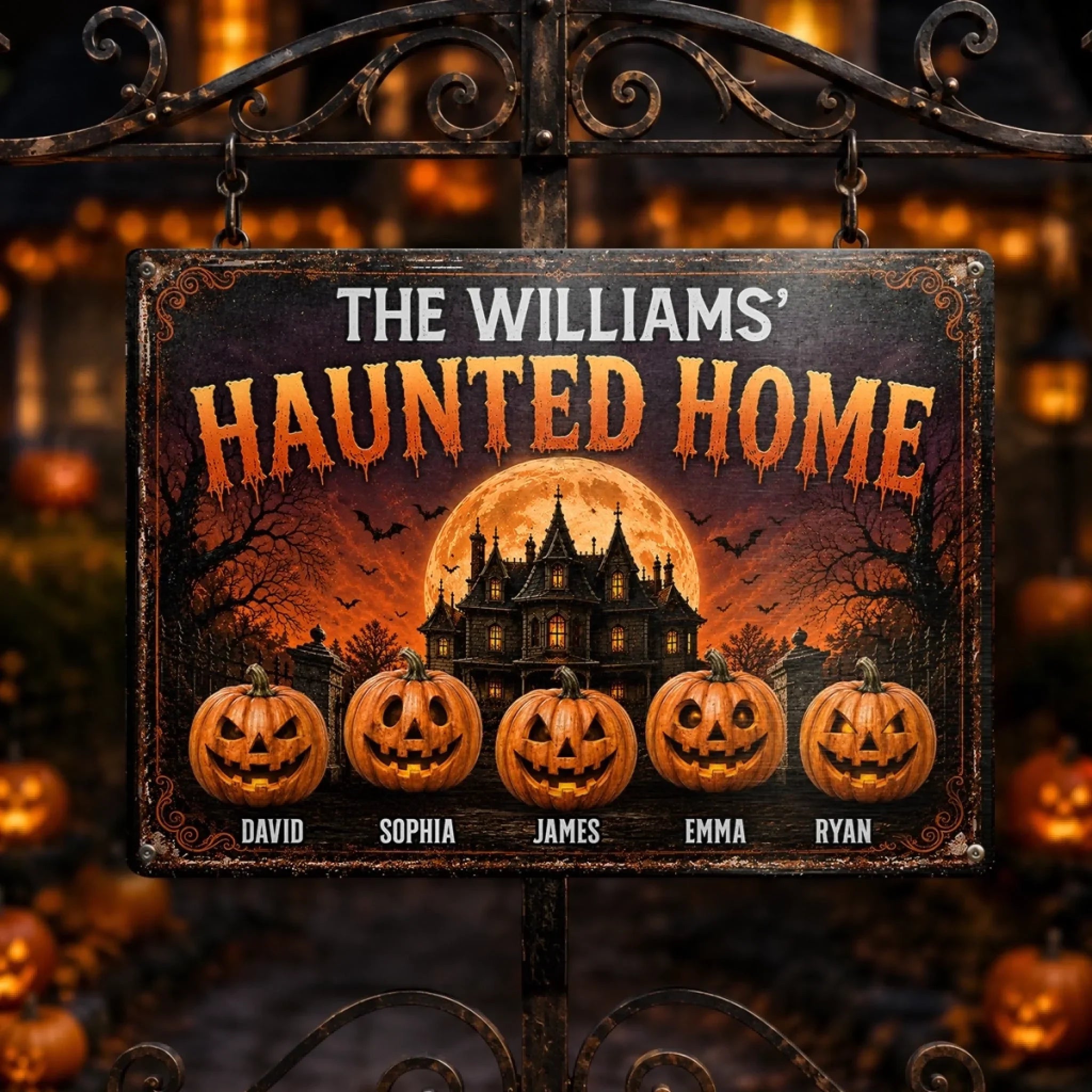 Custom Pumpkin Home Decor Metal Sign - Personalized Halloween Birthday Gifts For For Mom, Dad, Brother, Sister - Making Memories One Scare Away