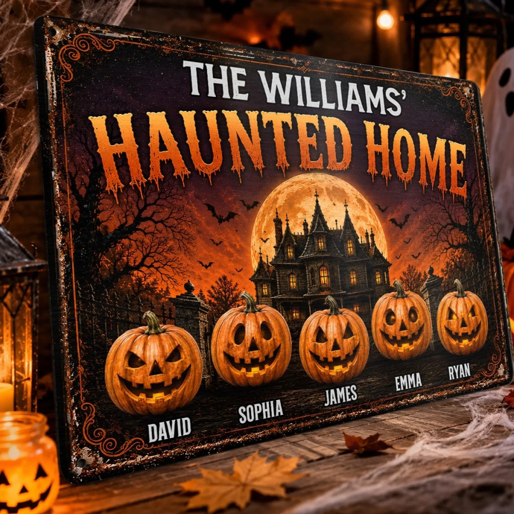 Custom Pumpkin Home Decor Metal Sign - Personalized Halloween Birthday Gifts For For Mom, Dad, Brother, Sister - Making Memories One Scare Away