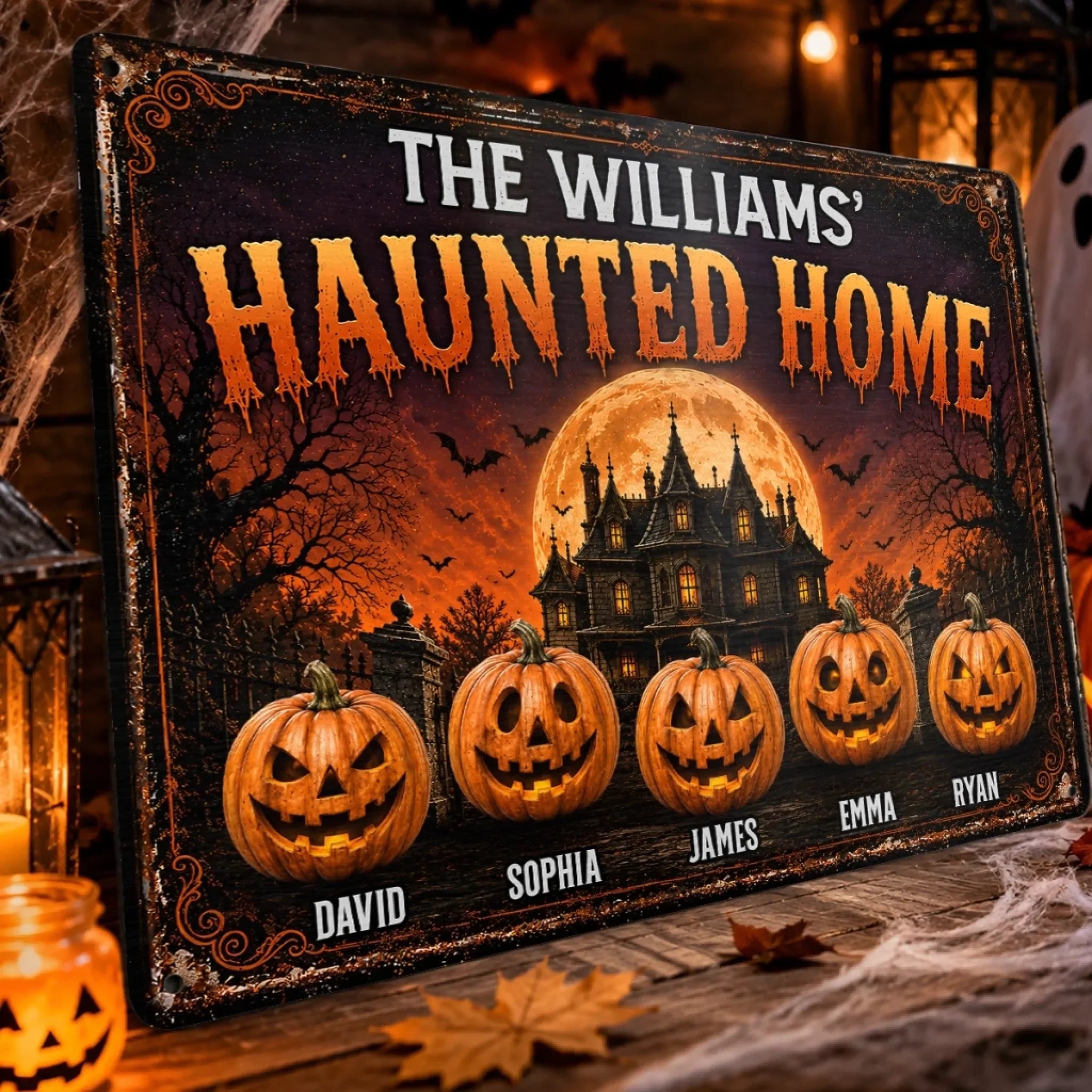 Custom Pumpkin Home Decor Metal Sign - Personalized Halloween Birthday Gifts For For Mom, Dad, Brother, Sister - Making Memories One Scare Away