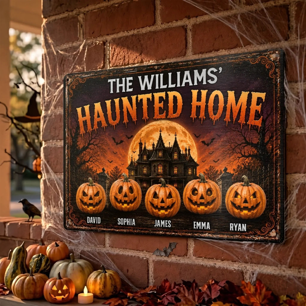 Custom Pumpkin Home Decor Metal Sign - Personalized Halloween Birthday Gifts For For Mom, Dad, Brother, Sister - Making Memories One Scare Away