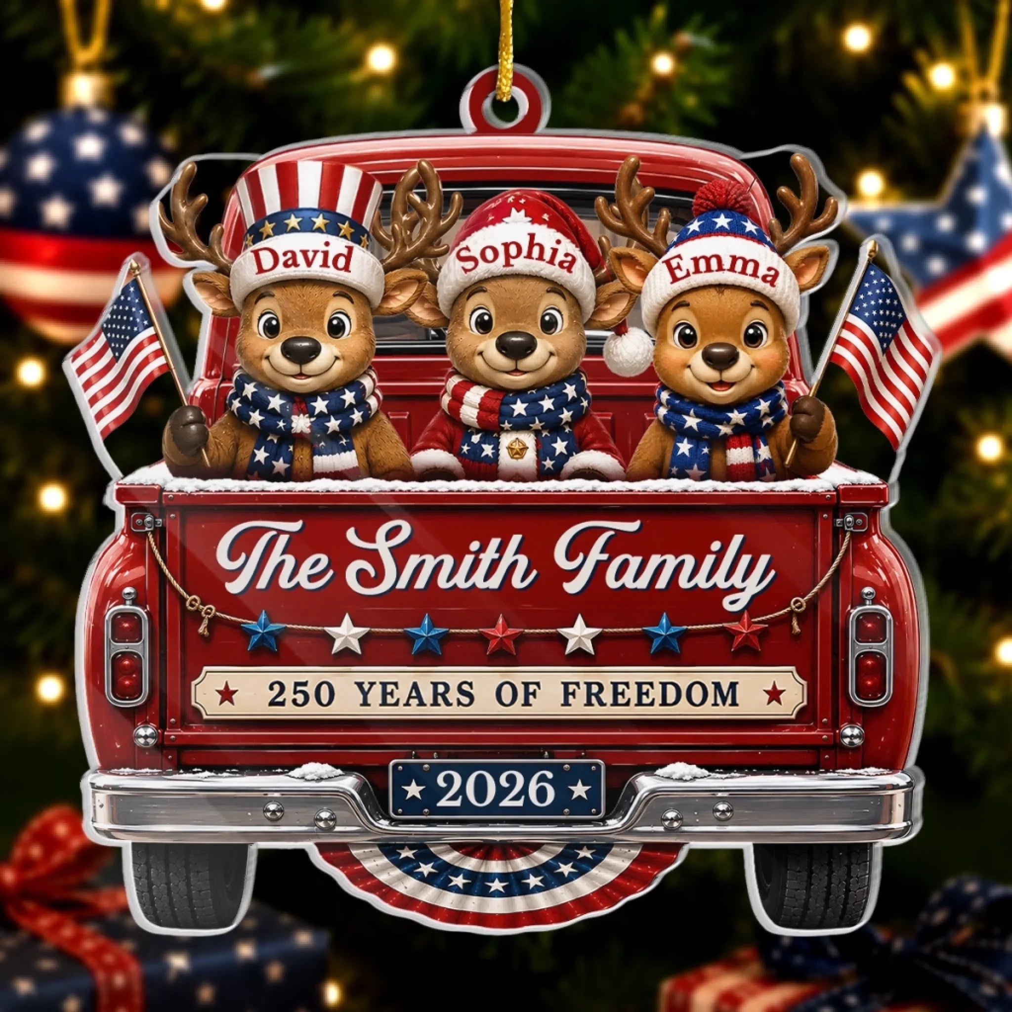 Custom Acrylic Ornament - Personalized America 250th Anniversary Christmas Gifts For Mom, Dad, Brother, Sister - Built On Love And Freedom