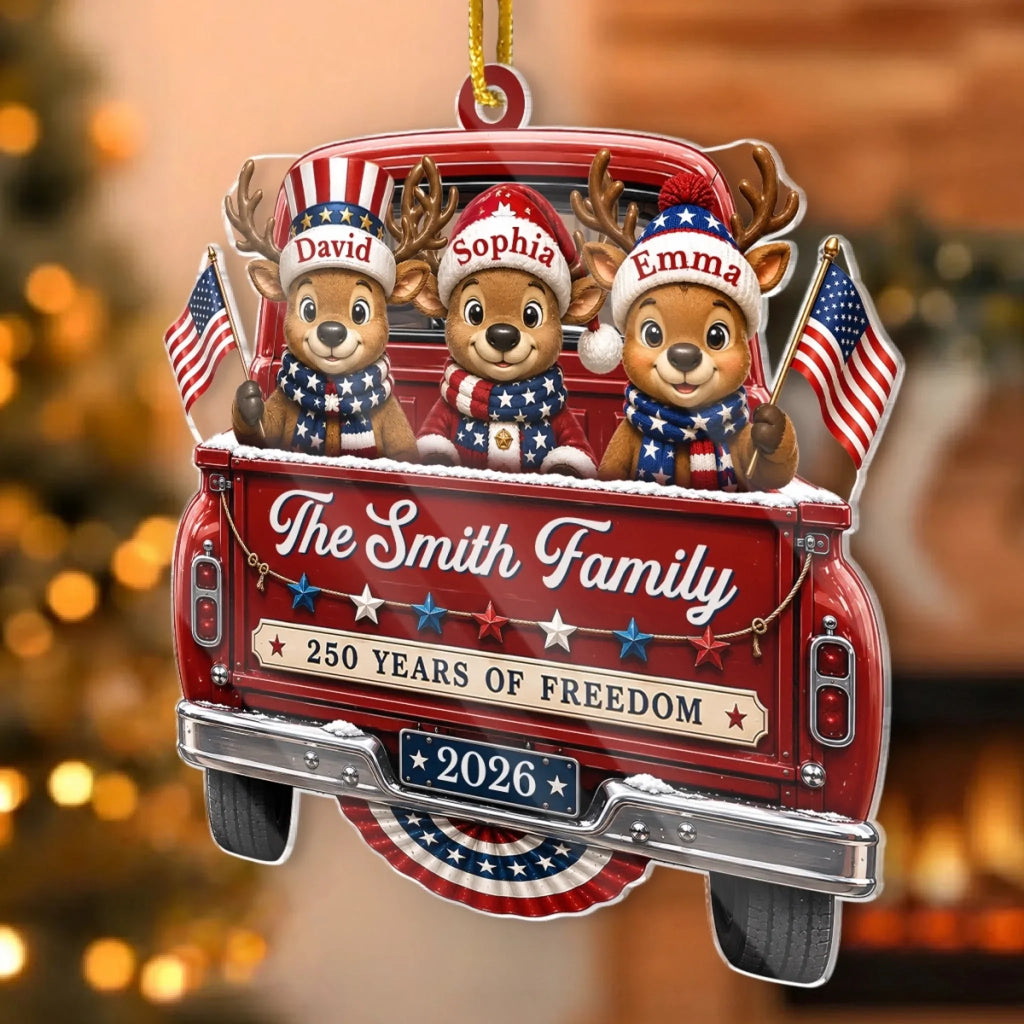 Custom Acrylic Ornament - Personalized America 250th Anniversary Christmas Gifts For Mom, Dad, Brother, Sister - Built On Love And Freedom