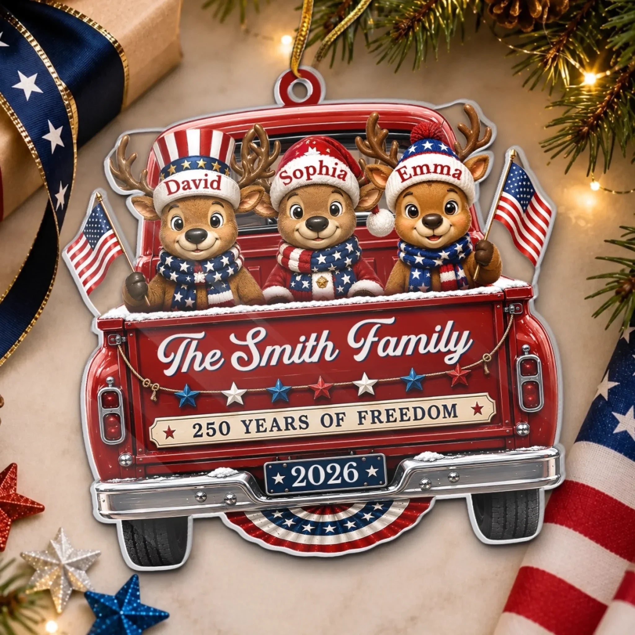 Custom Acrylic Ornament - Personalized America 250th Anniversary Christmas Gifts For Mom, Dad, Brother, Sister - Built On Love And Freedom