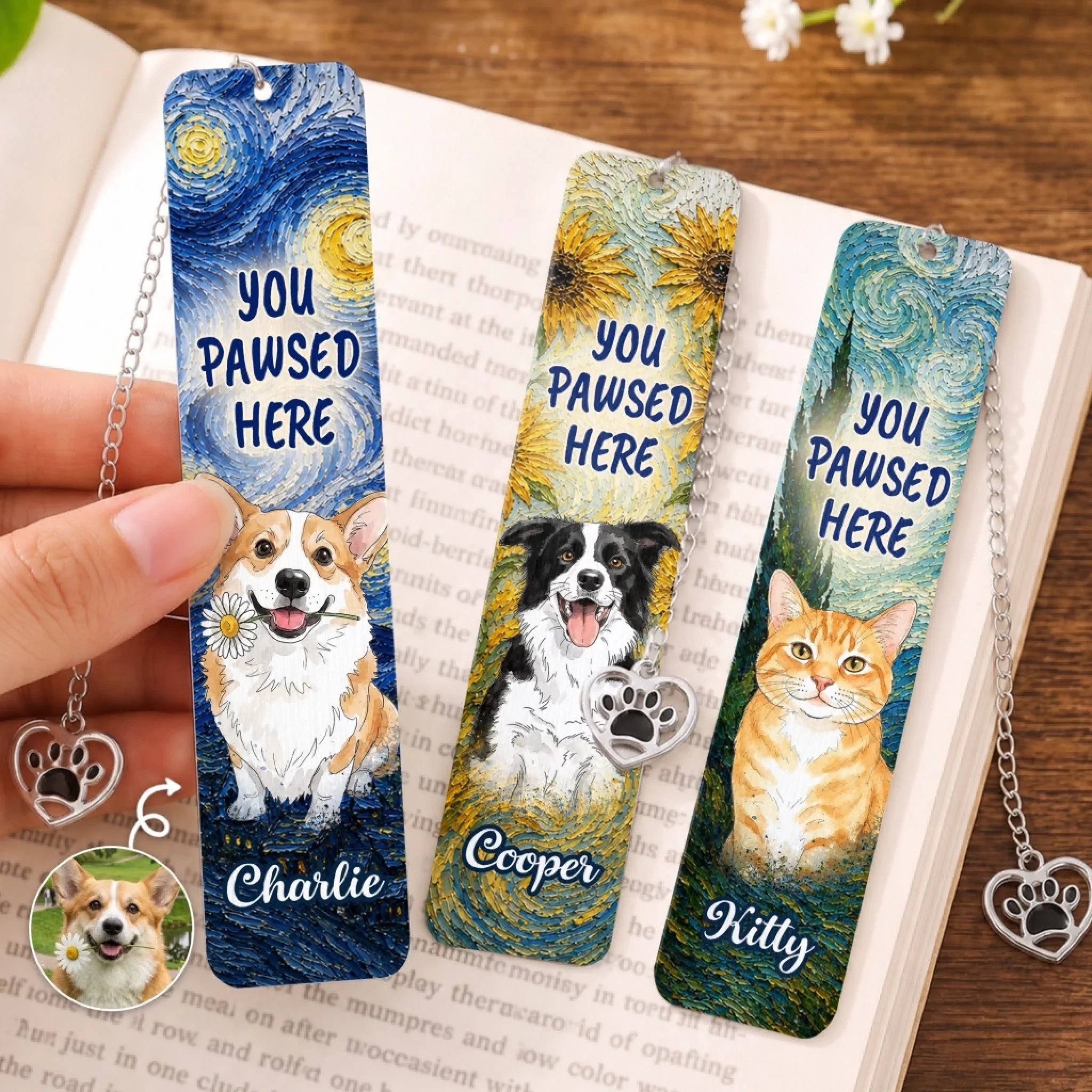 Custom Photo Metal Bookmark - Personalized  Bookish Gifts For Book Lovers, Bookworms, Dog Dad And Mom, Cat Owners - Paws, Read, Repea
