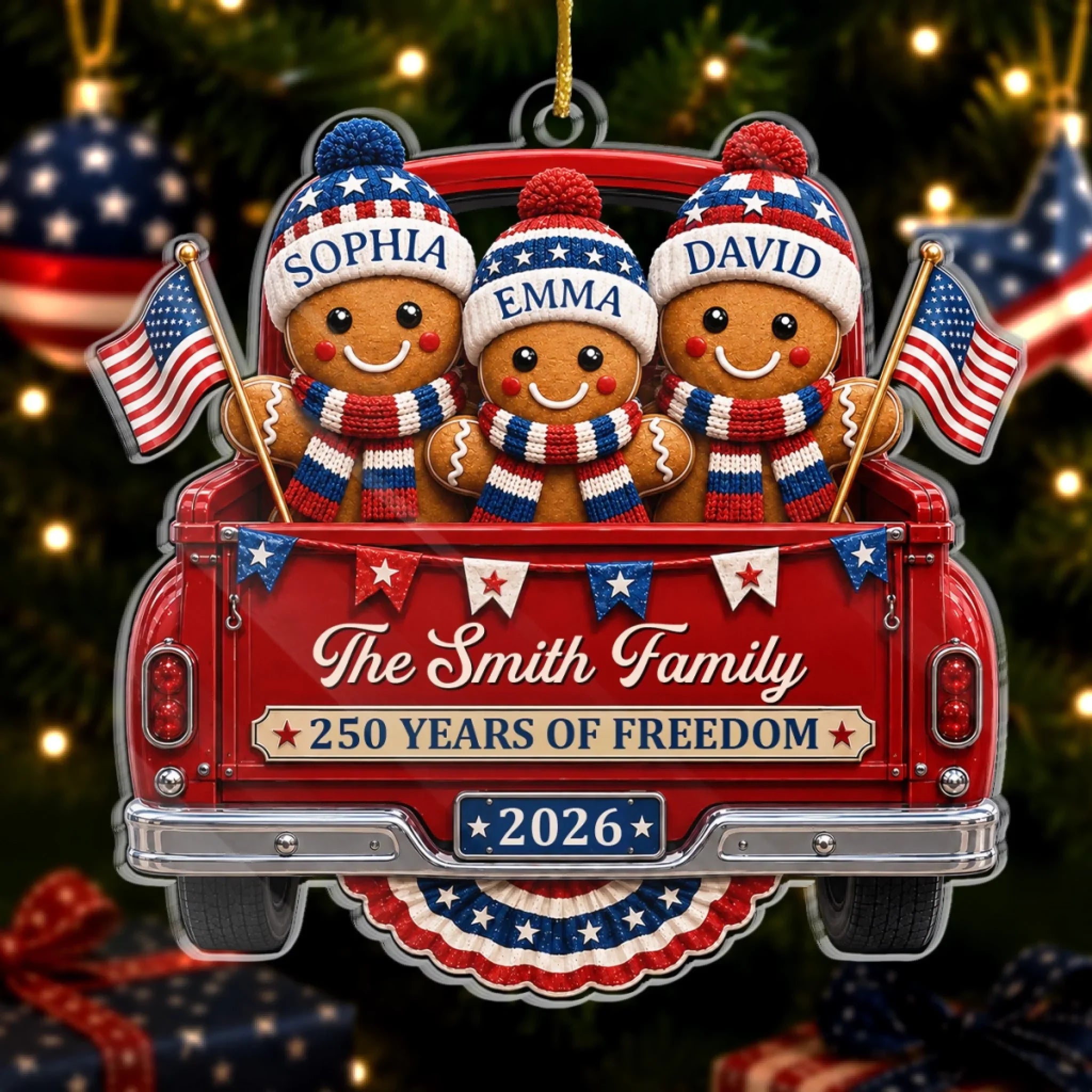 Custom Acrylic Ornament - Personalized America 250th Anniversary Christmas Gifts For Mom, Dad, Brother, Sister - Sweet Traditions Of Freedom