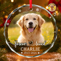 Custom Photo Circle Glass Ornament - Personalized Pet Christmas Memorial Sympathy Gifts For Dogs, Cats - Paw Prints Stay Forever
