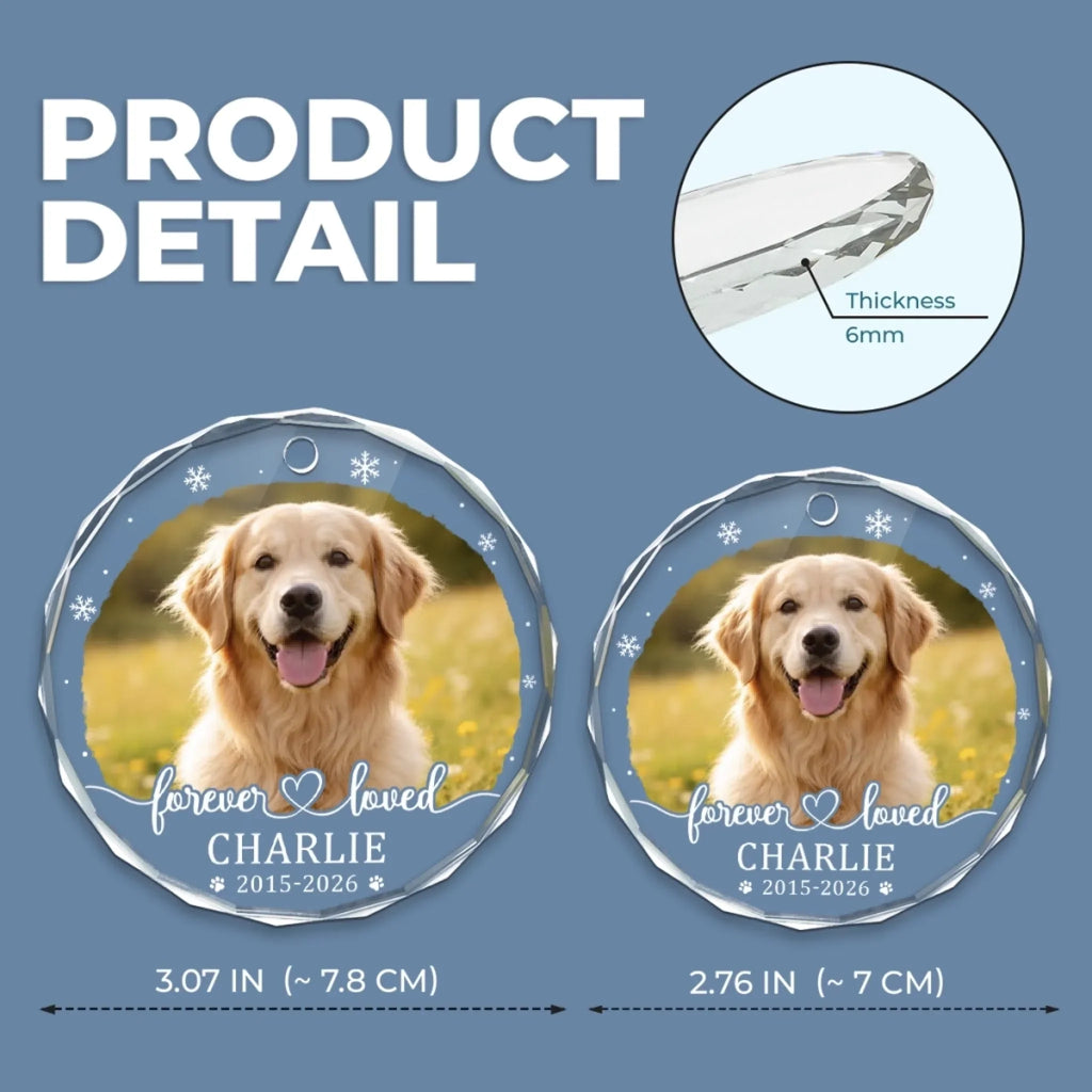 Custom Photo Circle Glass Ornament - Personalized Pet Christmas Memorial Sympathy Gifts For Dogs, Cats - Paw Prints Stay Forever