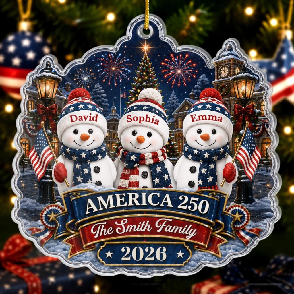 Custom Acrylic Ornament - Personalized America 250th Anniversary Christmas Gifts For Mom, Dad, Brother, Sister - Walking In A Patriotic Wonderland