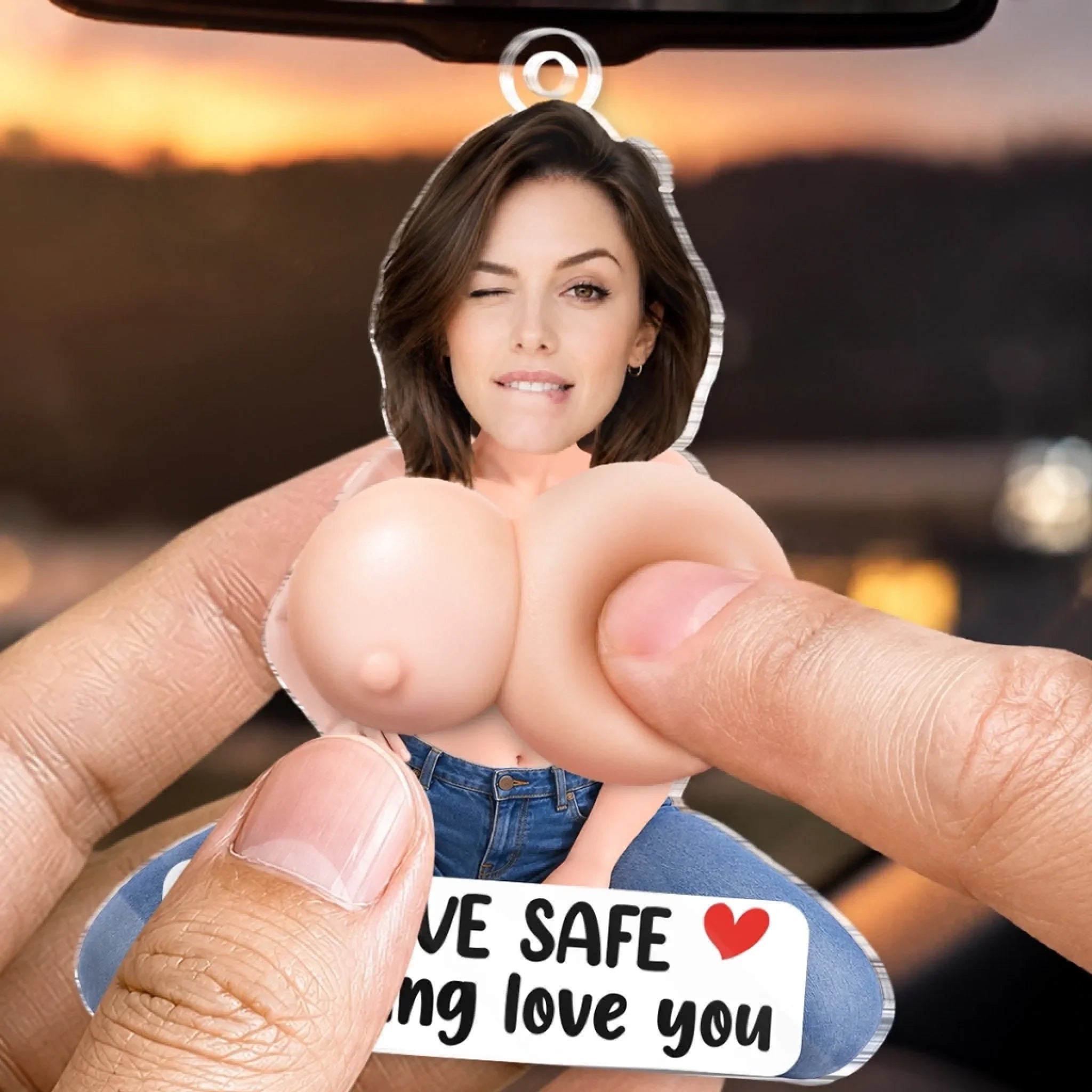 Custom Photo Squishy Acrylic Car Ornament - Personalized Anniversary Wedding Gifts For Husband And Wife, Him And Her - Love On The Road