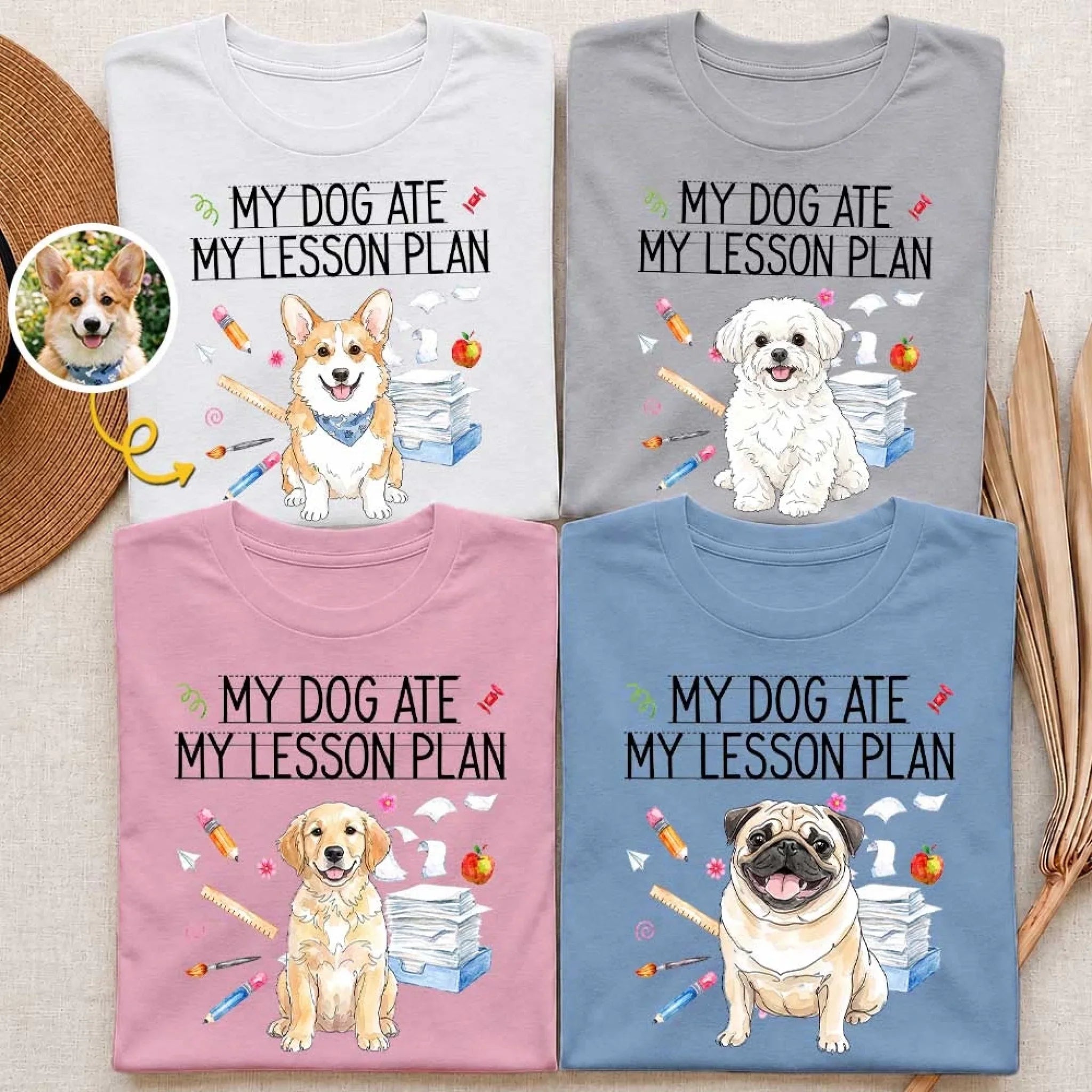 Custom Photo T-shirt, Premium T-shirt, Hoodie - Personalized Teacher Appreciation, Back To School Gifts For Teachers, Dog Lovers - Teaching With Pups