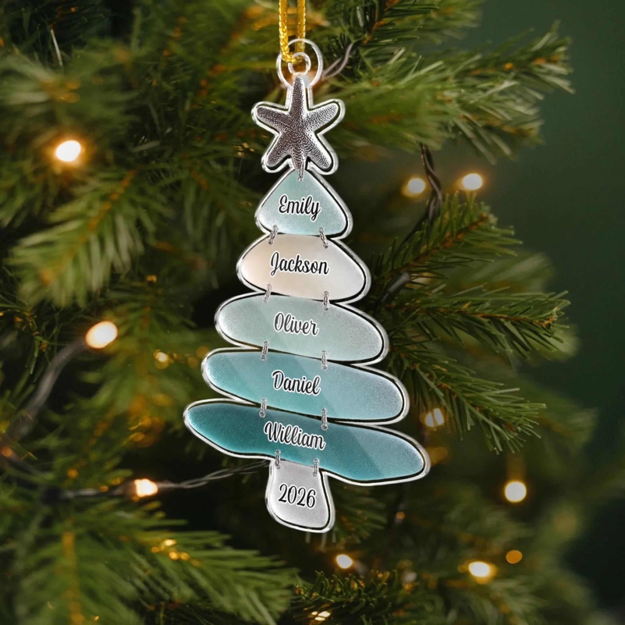 Custom Sea Glass Acrylic Ornament - Personalized Christmas Birthday Gifts For Mom, Dad, Brother, Sister, Beach Lovers - Family Memories On Tree