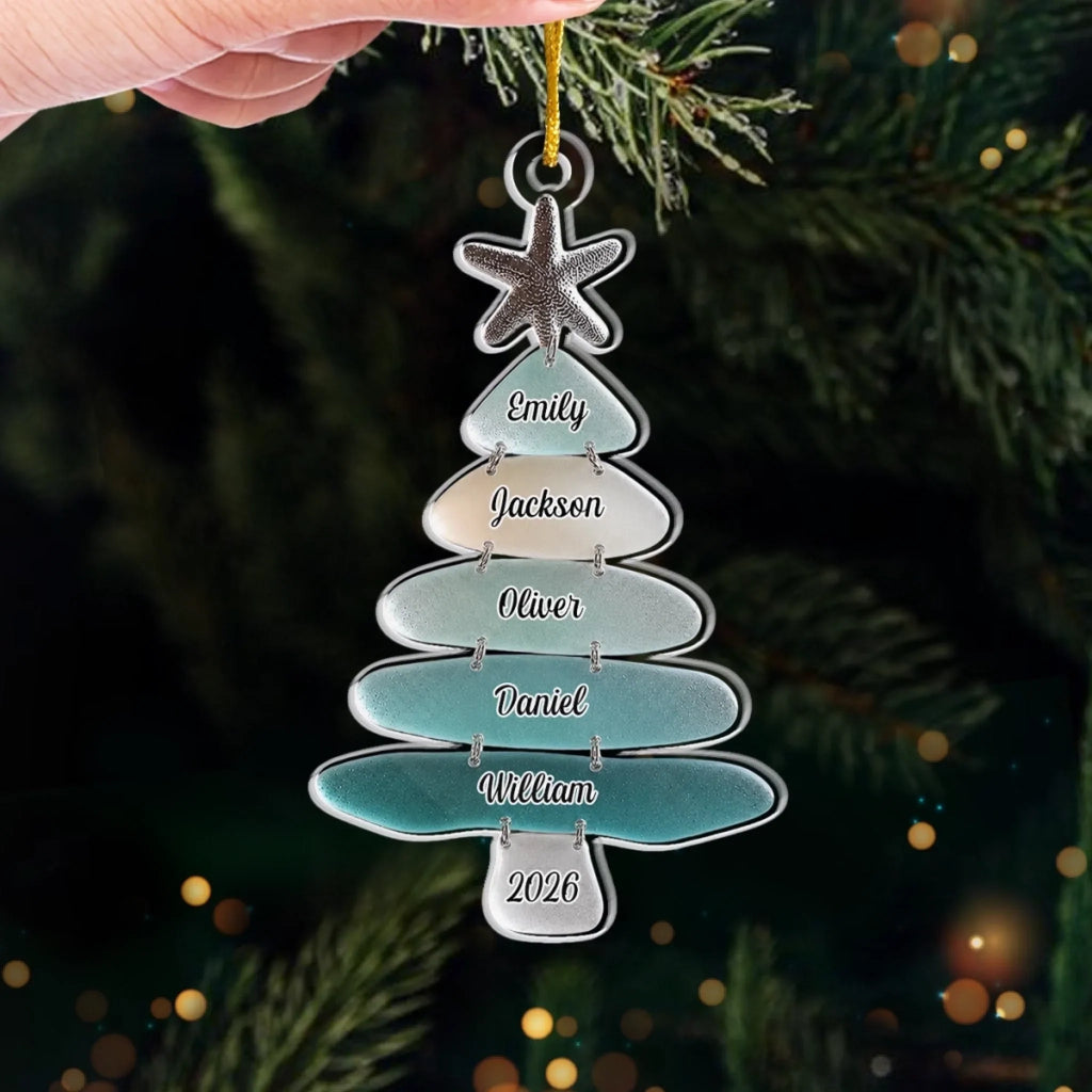 Custom Sea Glass Acrylic Ornament - Personalized Christmas Birthday Gifts For Mom, Dad, Brother, Sister, Beach Lovers - Family Memories On Tree