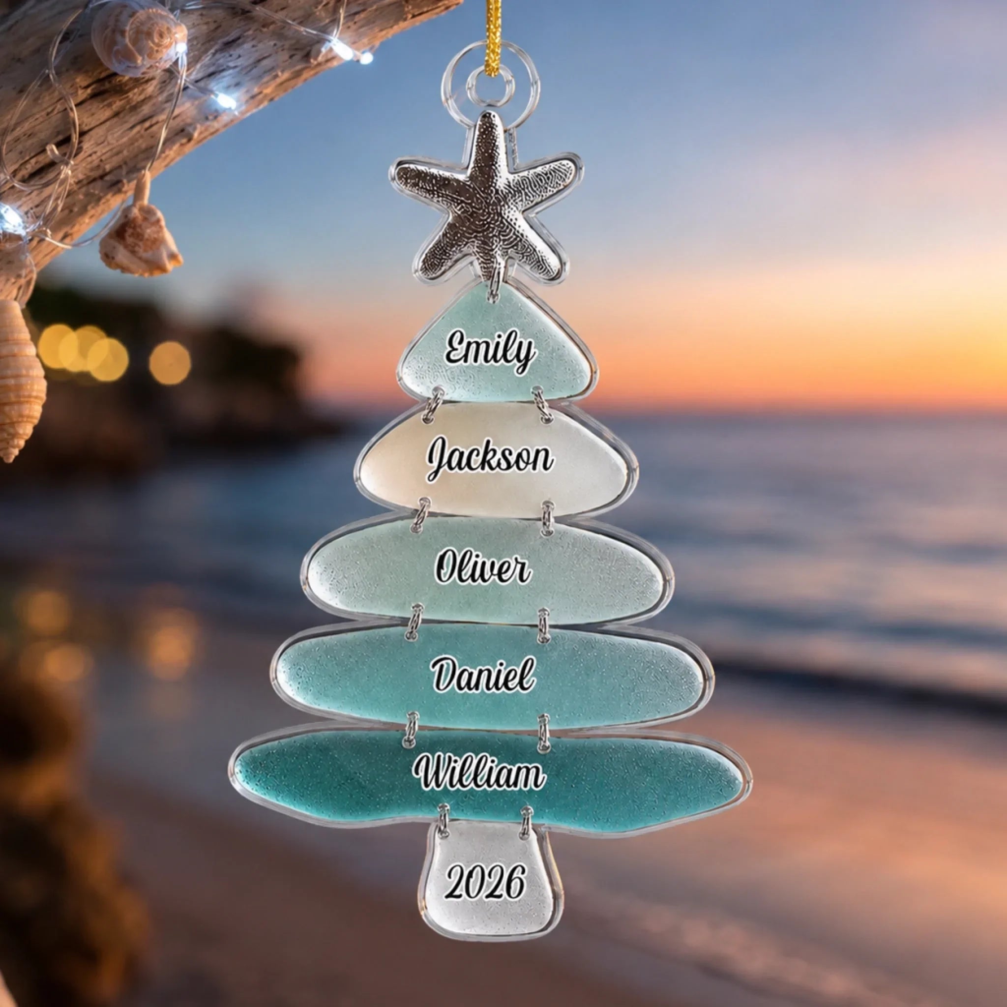 Custom Sea Glass Acrylic Ornament - Personalized Christmas Birthday Gifts For Mom, Dad, Brother, Sister, Beach Lovers - Family Memories On Tree
