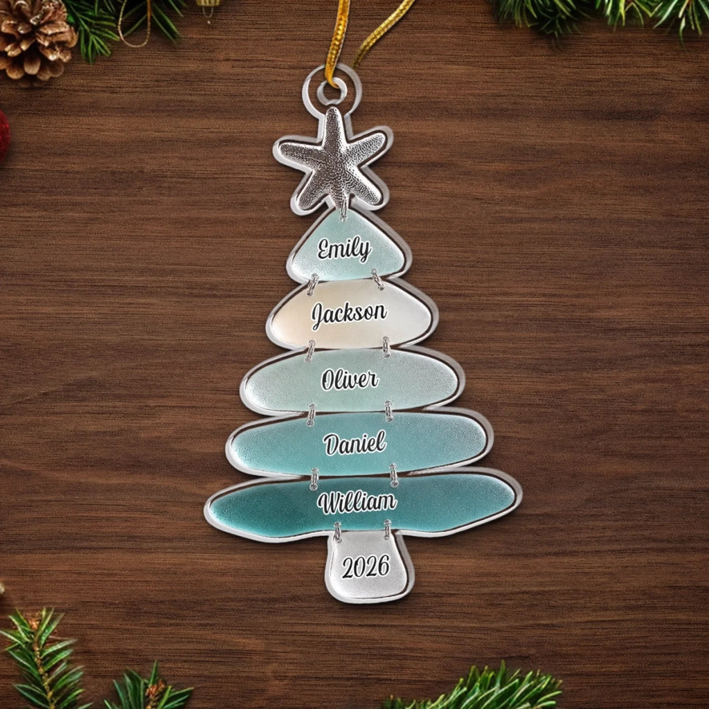 Custom Sea Glass Acrylic Ornament - Personalized Christmas Birthday Gifts For Mom, Dad, Brother, Sister, Beach Lovers - Family Memories On Tree
