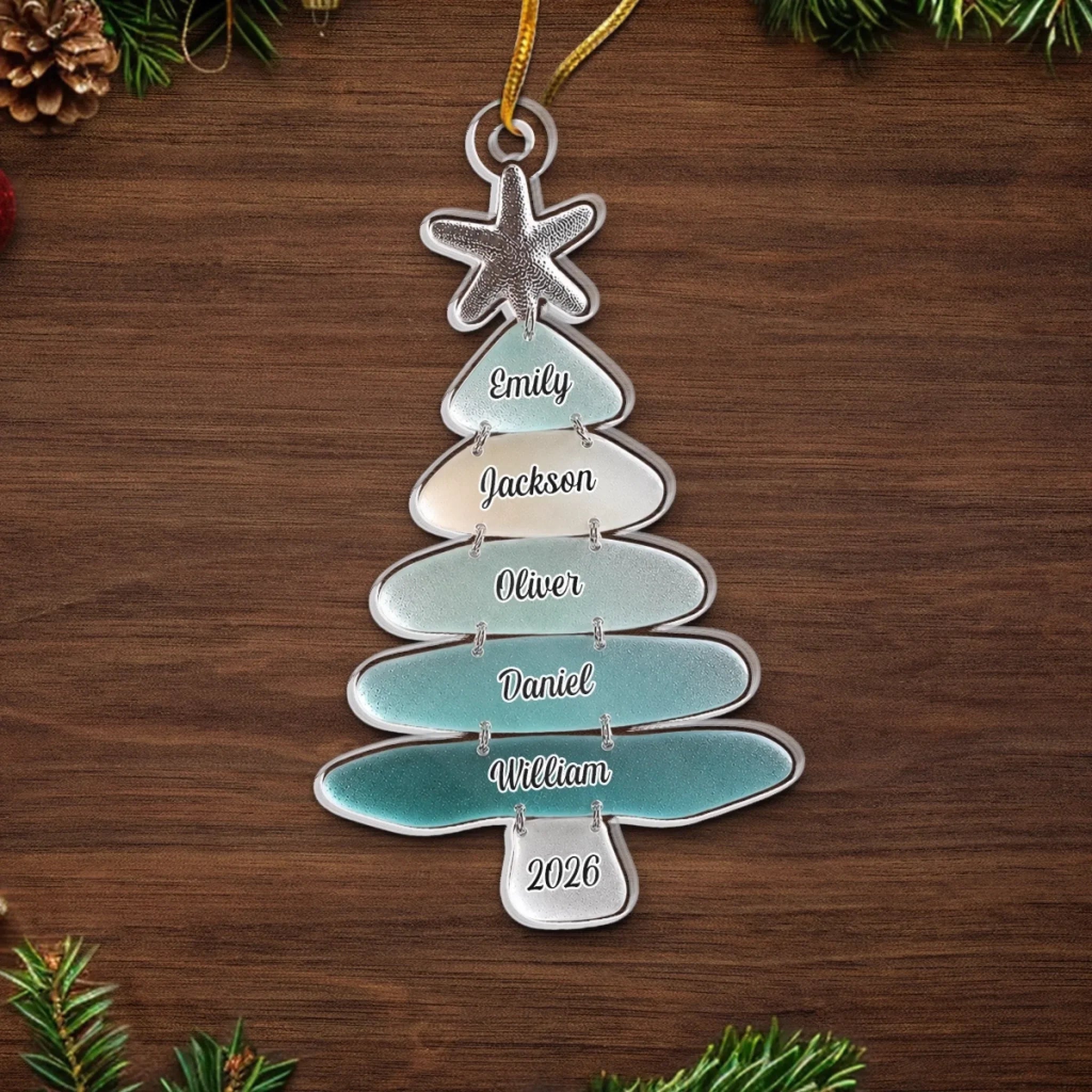 Custom Sea Glass Acrylic Ornament - Personalized Christmas Birthday Gifts For Mom, Dad, Brother, Sister, Beach Lovers - Family Memories On Tree