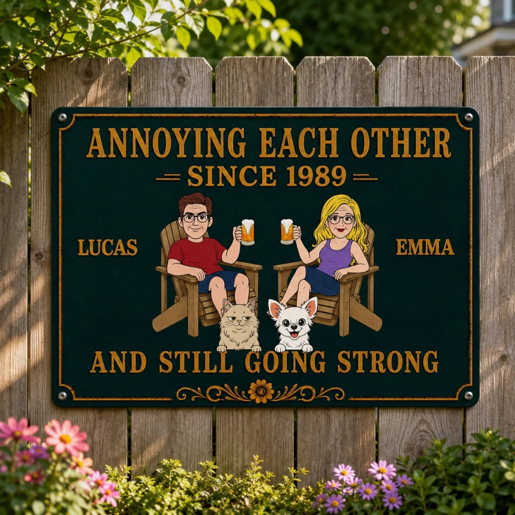 Custom Home Decor Metal Sign - Personalized  Anniversary Wedding Gifts For Husband And Wife, Dog Cat Lovers - Our Happy Little Home