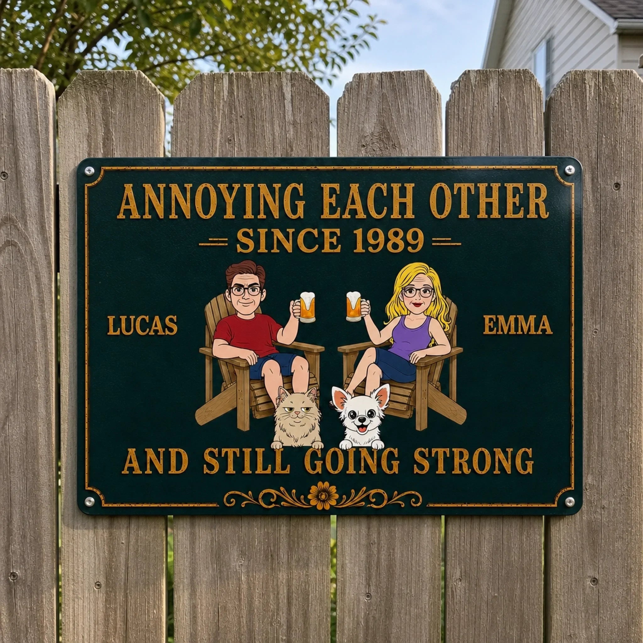 Custom Home Decor Metal Sign - Personalized  Anniversary Wedding Gifts For Husband And Wife, Dog Cat Lovers - Our Happy Little Home