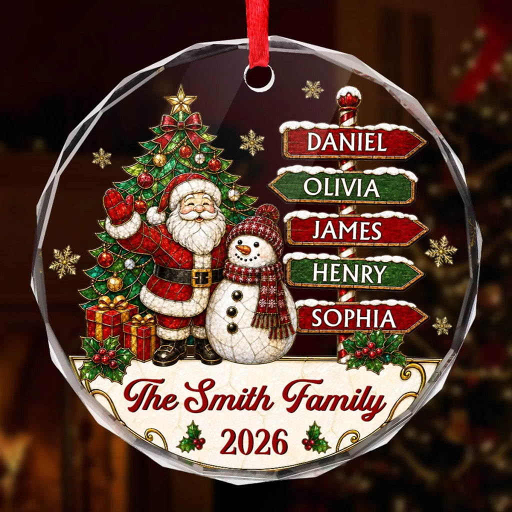Custom Circle Glass Ornament - Personalized Christmas Birthday Gifts For Mom, Dad, Brother, Sister - Gathering Happiness