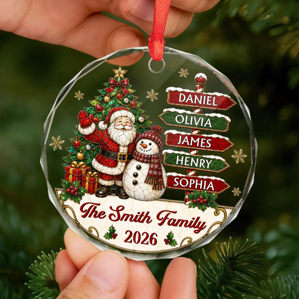 Custom Circle Glass Ornament - Personalized Christmas Birthday Gifts For Mom, Dad, Brother, Sister - Gathering Happiness