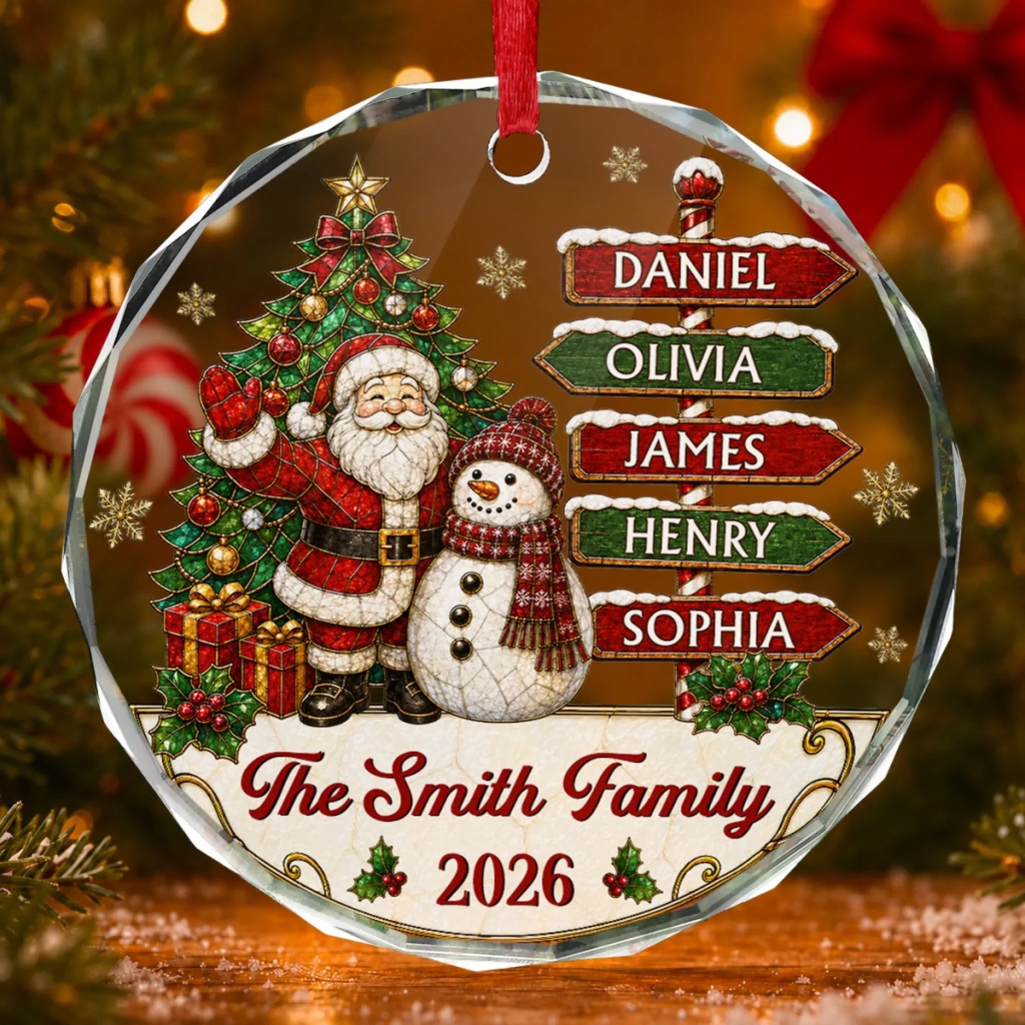 Custom Circle Glass Ornament - Personalized Christmas Birthday Gifts For Mom, Dad, Brother, Sister - Gathering Happiness