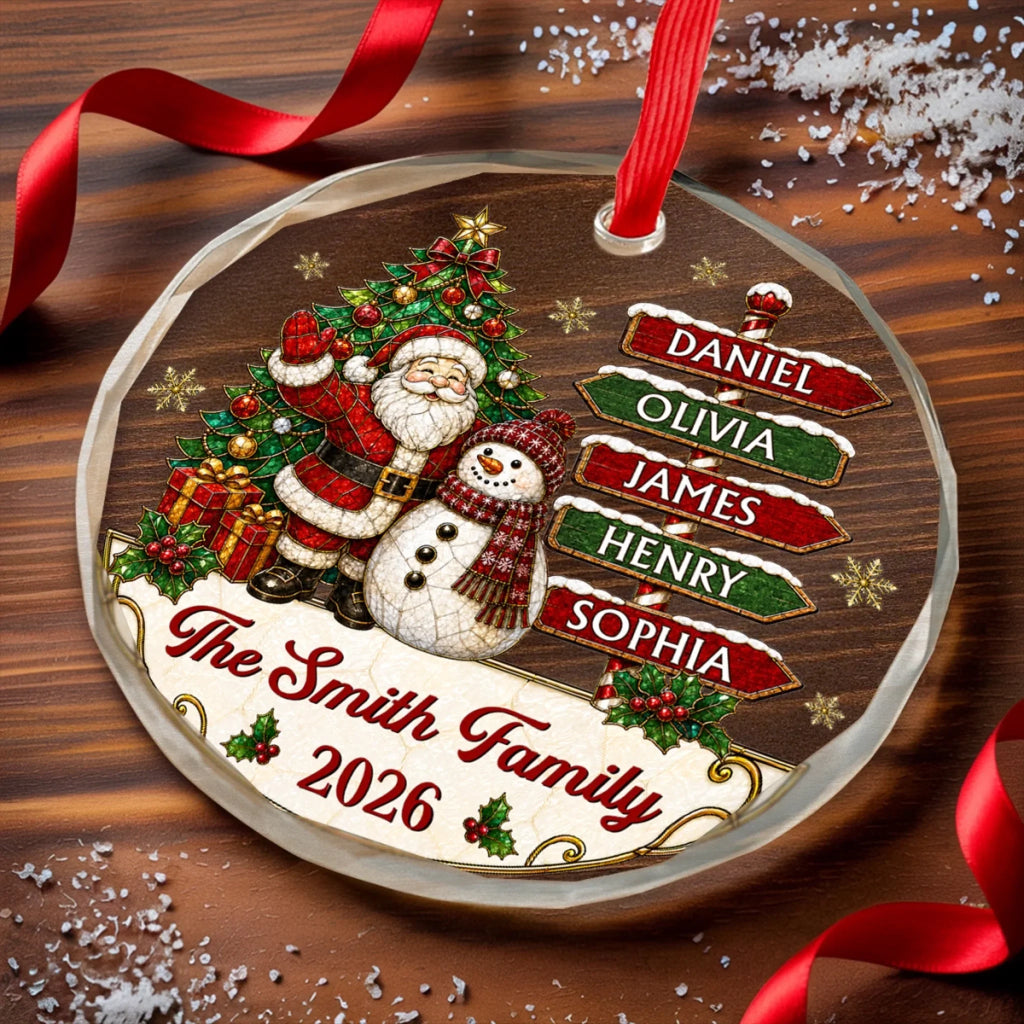 Custom Circle Glass Ornament - Personalized Christmas Birthday Gifts For Mom, Dad, Brother, Sister - Gathering Happiness