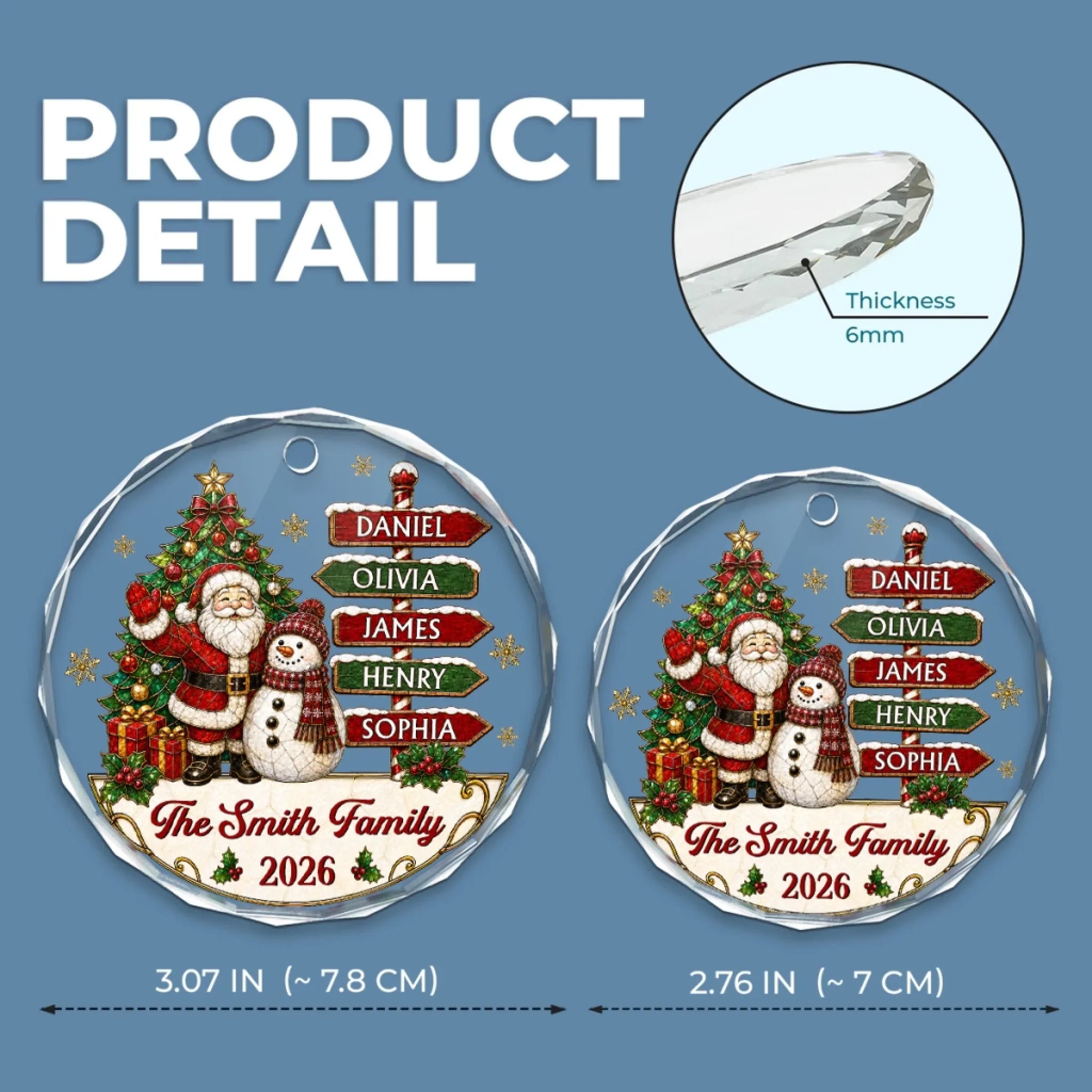 Custom Circle Glass Ornament - Personalized Christmas Birthday Gifts For Mom, Dad, Brother, Sister - Gathering Happiness