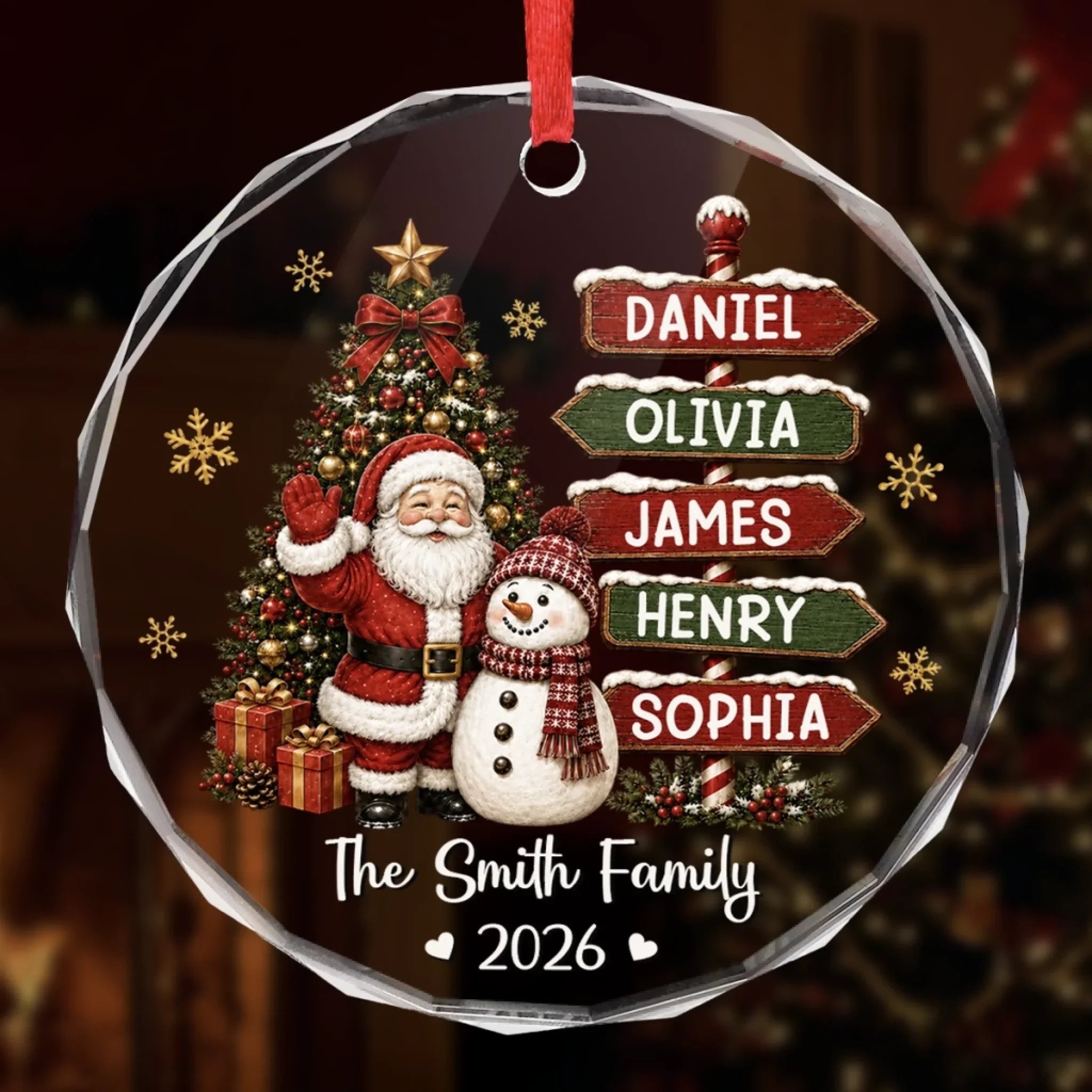 Custom Circle Glass Ornament - Personalized Christmas Birthday Gifts For Mom, Dad, Brother, Sister - Our Little Christmas