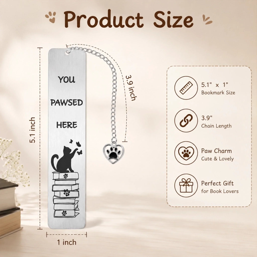 Custom Metal Bookmark - Personalized  Bookish Gifts For Book Lovers, Bookworms, Cat Mom And Dad - You Pawsed Here
