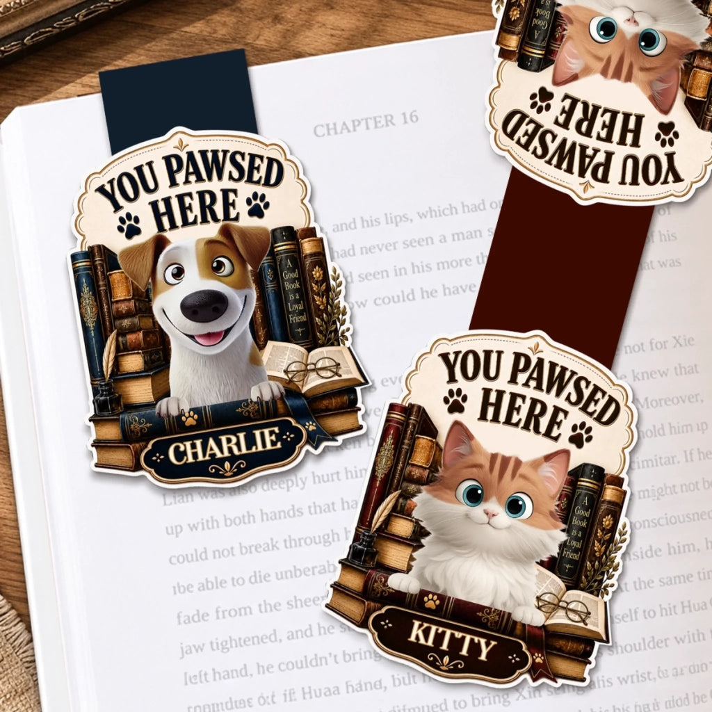 Custom Shaped Magnetic Bookmark - Personalized  Bookish Gifts For  Book Lovers, Bookworms, Dog Dad And Mom, Cat Owners - Pawfect Reading Time