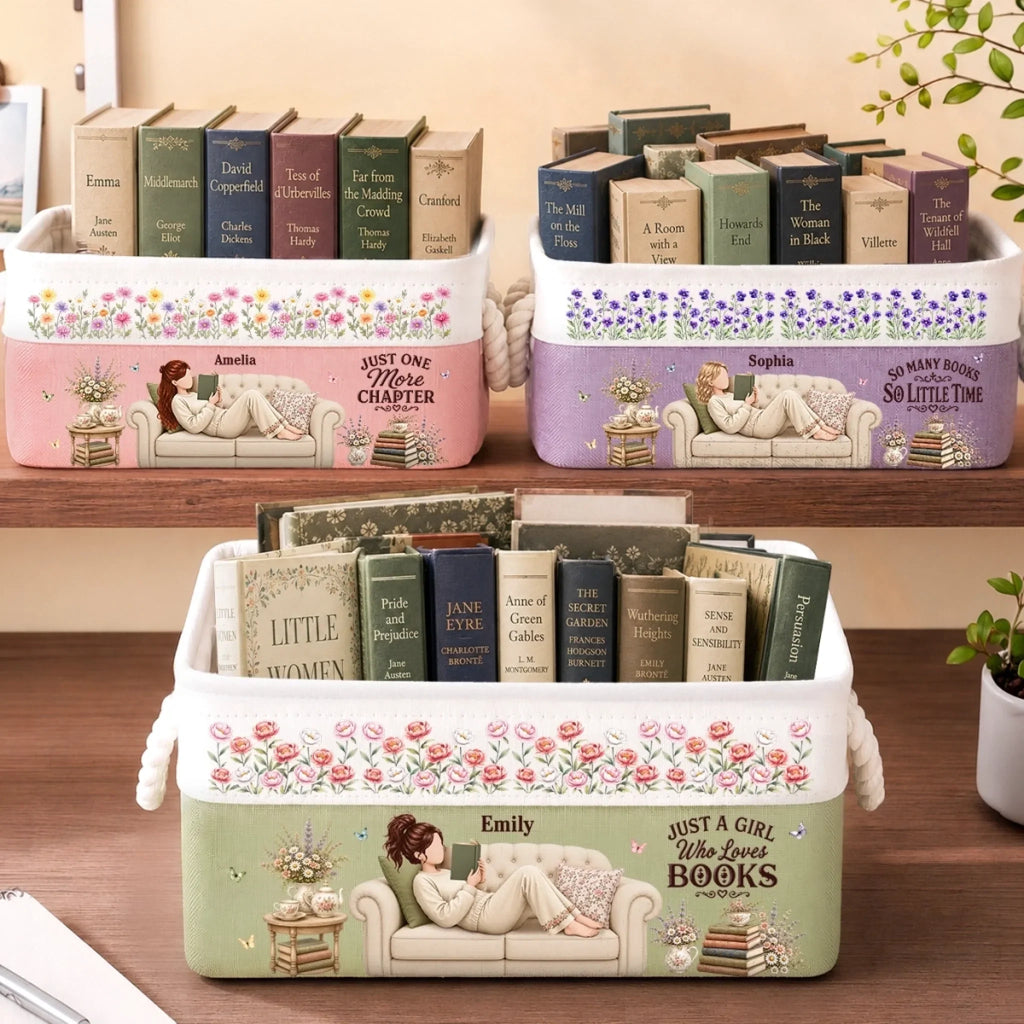 Custom Storage Basket - Personalized Bookish Gifts For Book Lovers, Bookworms, Readers - Lost In Good Books