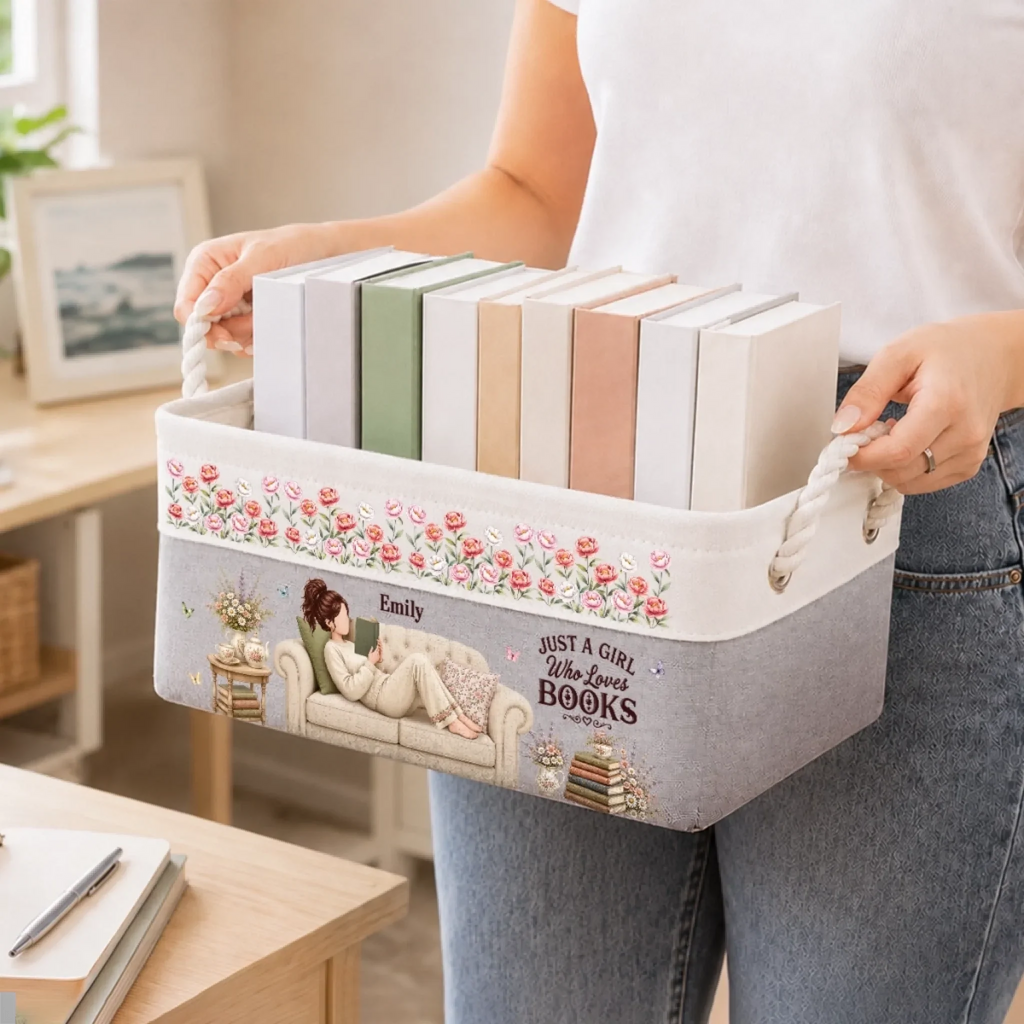Custom Storage Basket - Personalized Bookish Gifts For Book Lovers, Bookworms, Readers - Lost In Good Books