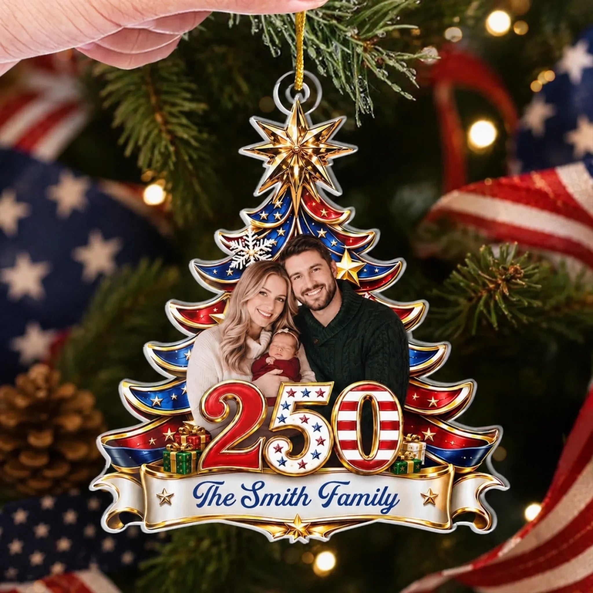 Custom Photo Acrylic Ornament - Personalized America 250th Anniversary Christmas Gifts For Mom, Dad, Brother, Sister - Together For The Holidays