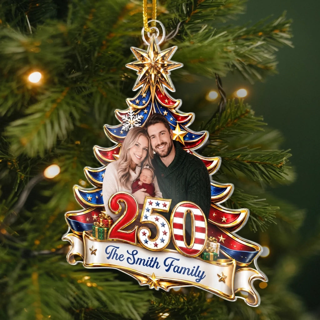 Custom Photo Acrylic Ornament - Personalized America 250th Anniversary Christmas Gifts For Mom, Dad, Brother, Sister - Together For The Holidays