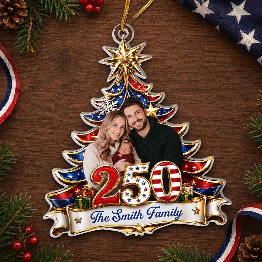 Custom Photo Acrylic Ornament - Personalized America 250th Anniversary Christmas Gifts For Mom, Dad, Brother, Sister - Together For The Holidays