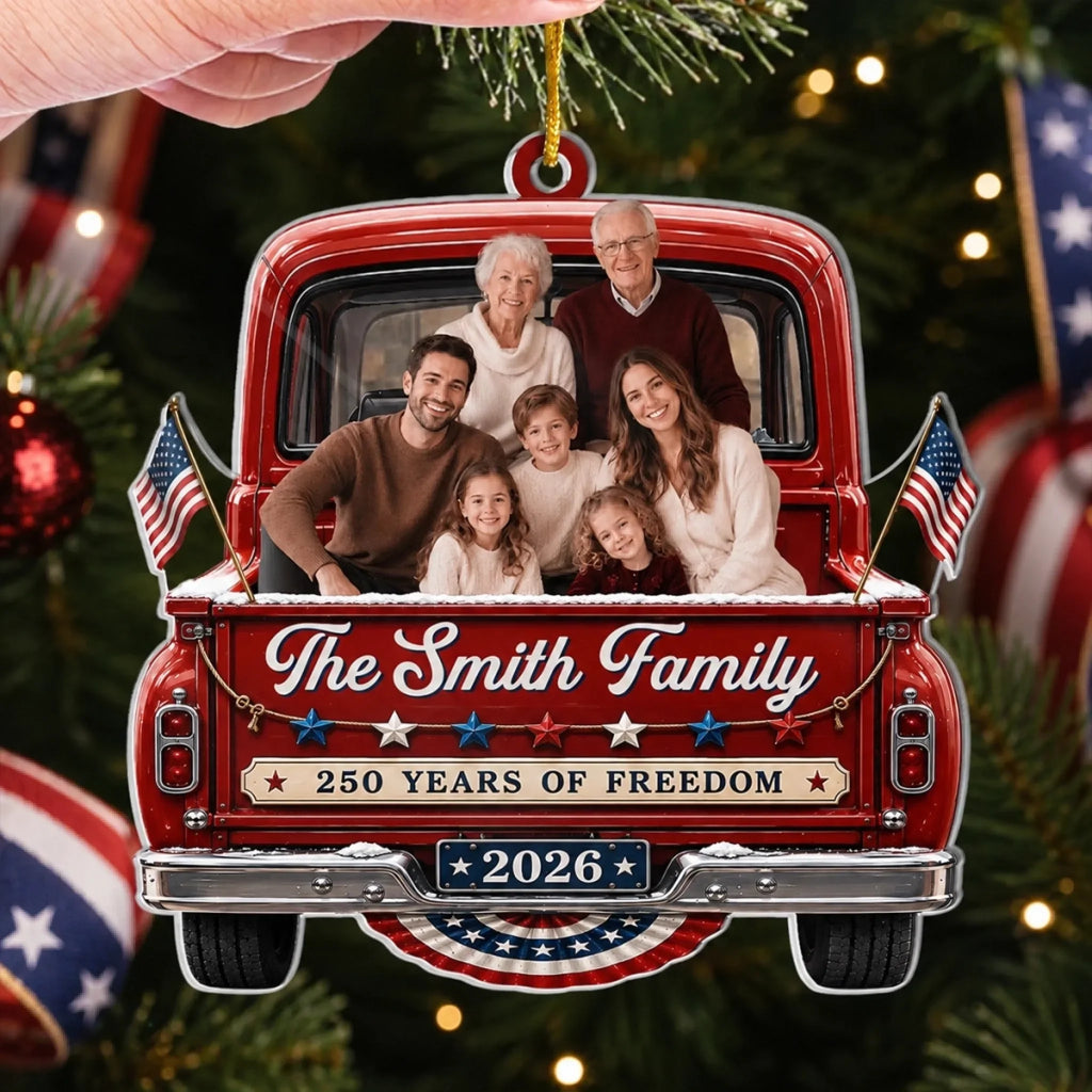Custom Photo Acrylic Ornament - Personalized America 250th Anniversary Christmas Gifts For Mom, Dad, Brother, Sister - Stars Stripes And Christmas