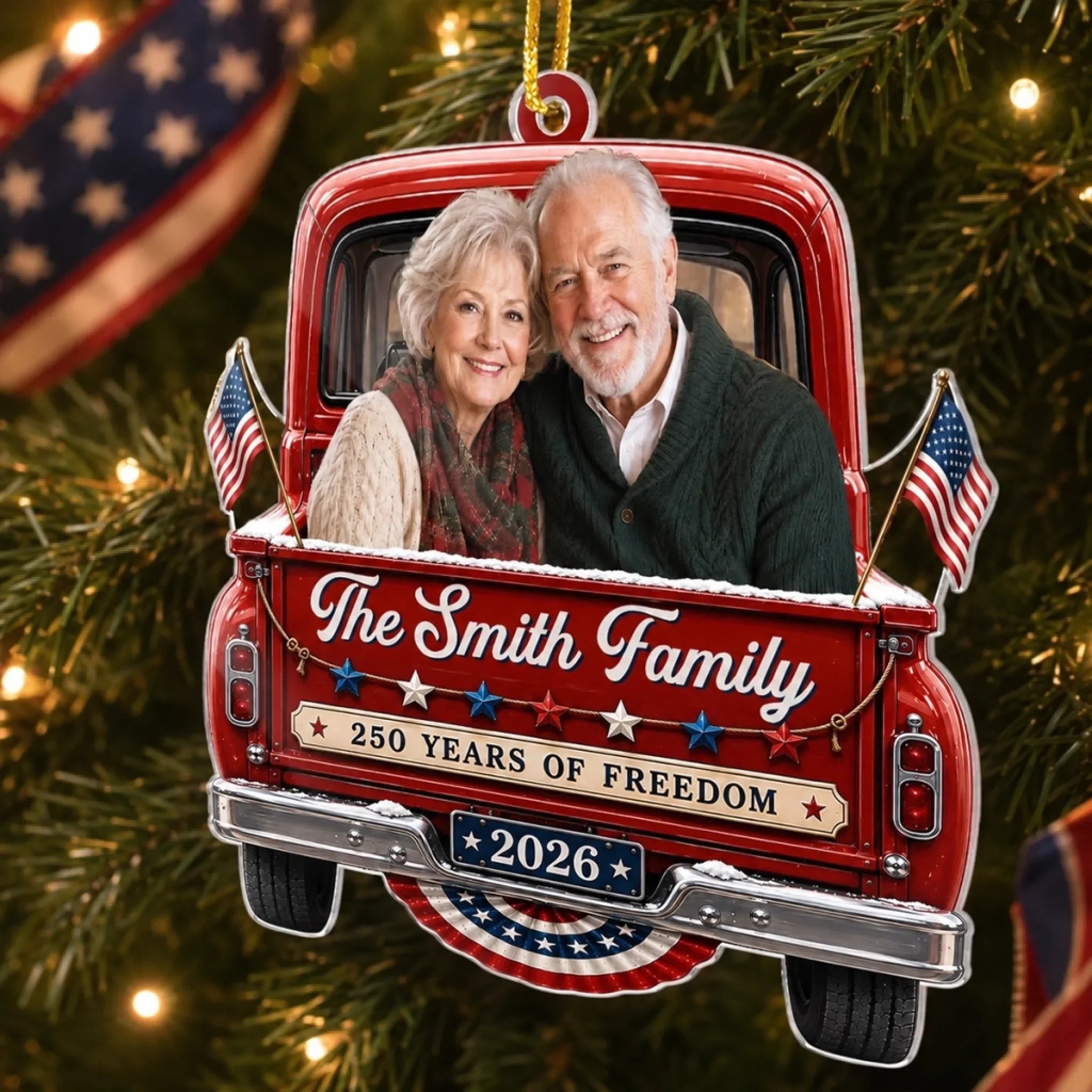 Custom Photo Acrylic Ornament - Personalized America 250th Anniversary Christmas Gifts For Mom, Dad, Brother, Sister - Stars Stripes And Christmas