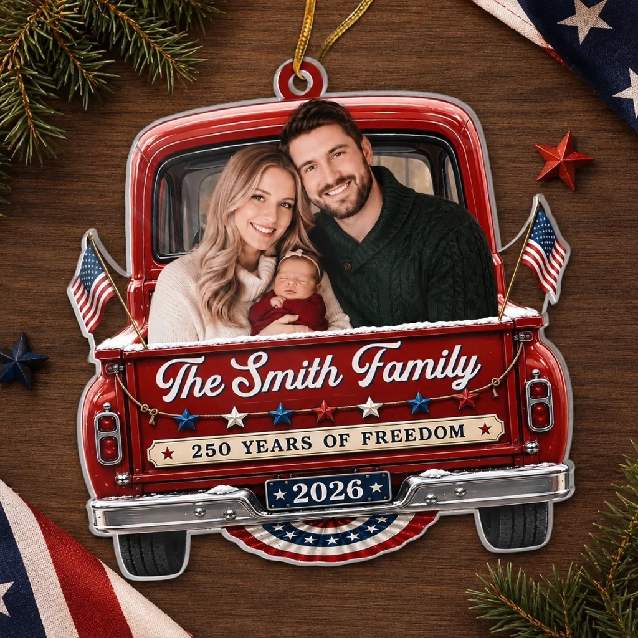 Custom Photo Acrylic Ornament - Personalized America 250th Anniversary Christmas Gifts For Mom, Dad, Brother, Sister - Stars Stripes And Christmas