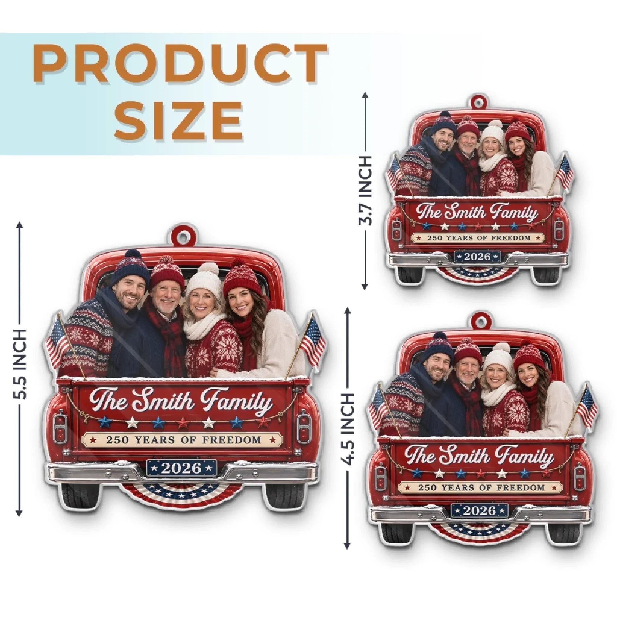 Custom Photo Acrylic Ornament - Personalized America 250th Anniversary Christmas Gifts For Mom, Dad, Brother, Sister - Stars Stripes And Christmas