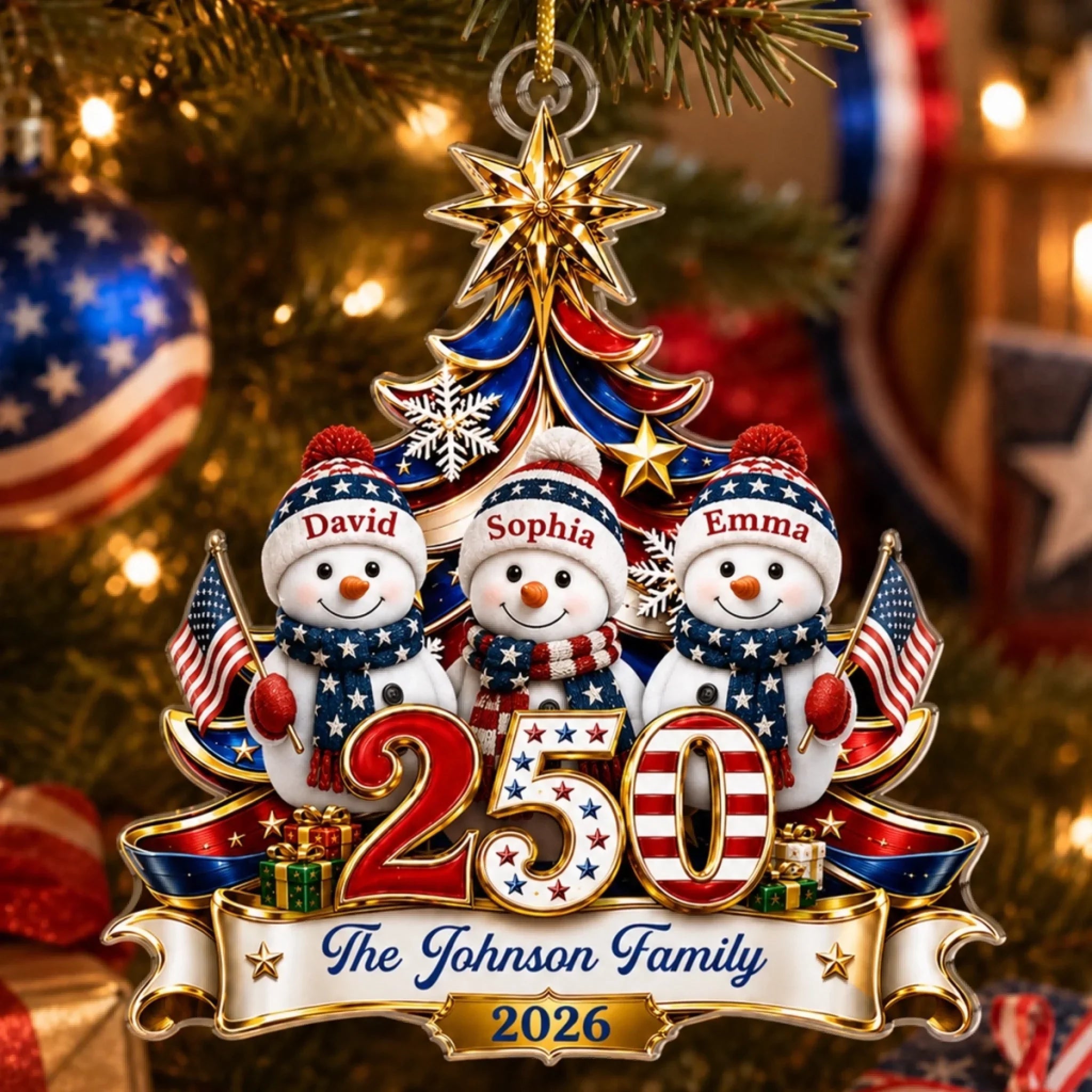 Custom Acrylic Ornament - Personalized America 250th Anniversary Christmas Gifts For Mom, Dad, Brother, Sister - United In Love Proud In Spirit