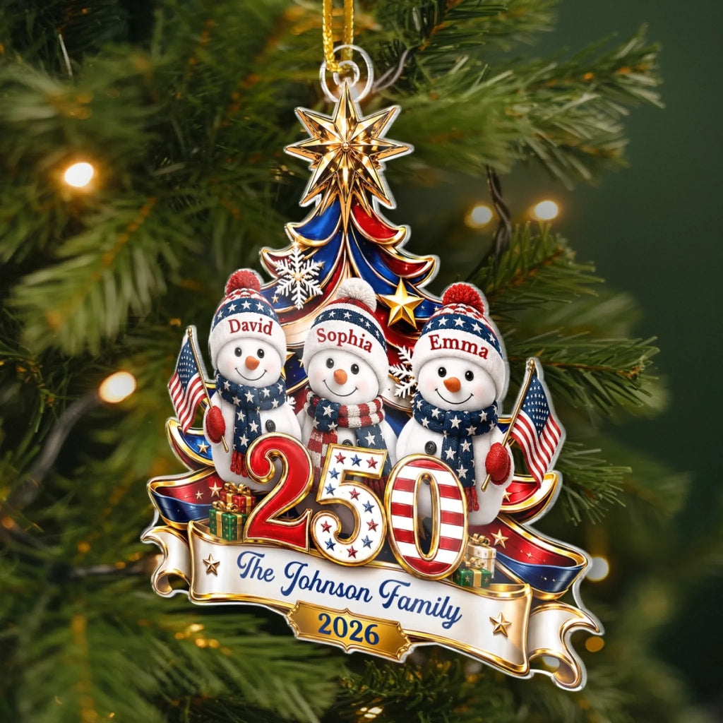 Custom Acrylic Ornament - Personalized America 250th Anniversary Christmas Gifts For Mom, Dad, Brother, Sister - United In Love Proud In Spirit