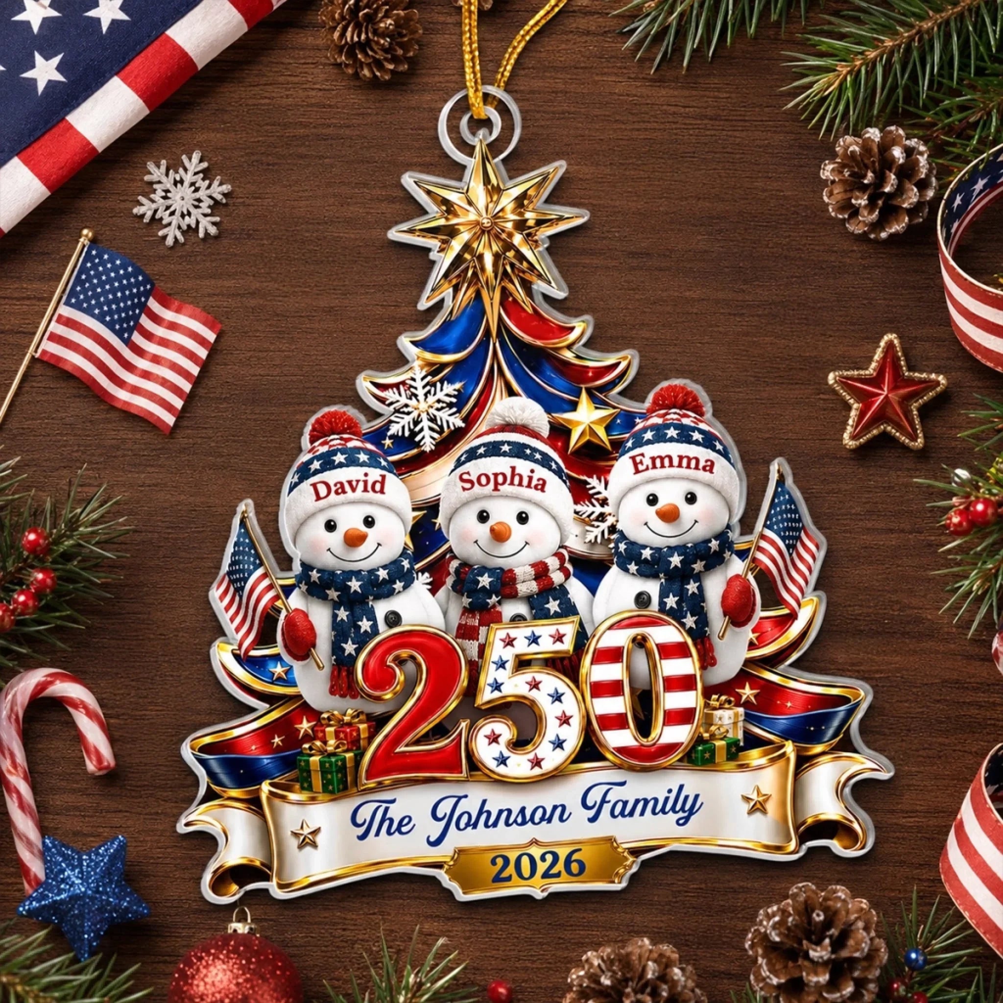 Custom Acrylic Ornament - Personalized America 250th Anniversary Christmas Gifts For Mom, Dad, Brother, Sister - United In Love Proud In Spirit