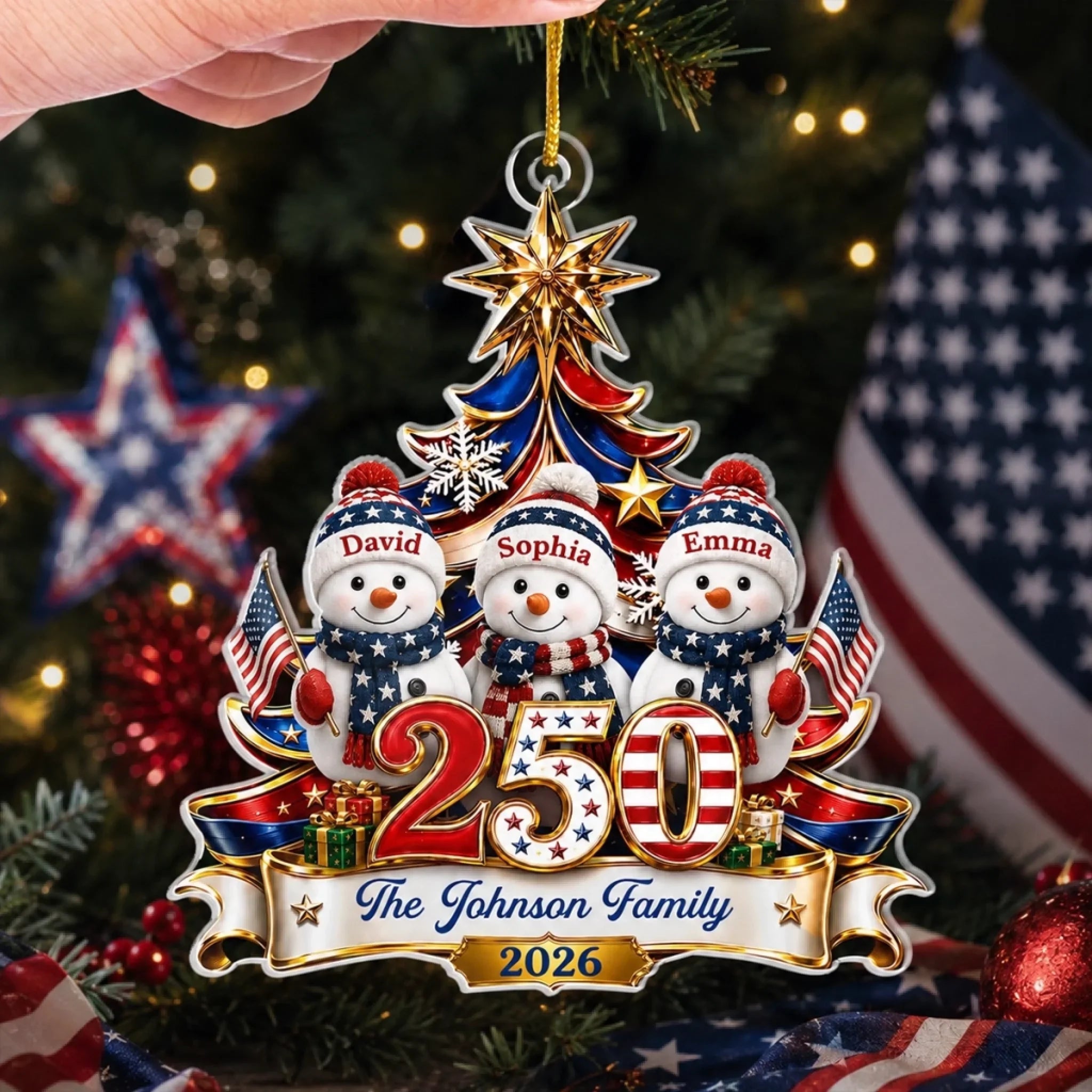 Custom Acrylic Ornament - Personalized America 250th Anniversary Christmas Gifts For Mom, Dad, Brother, Sister - United In Love Proud In Spirit