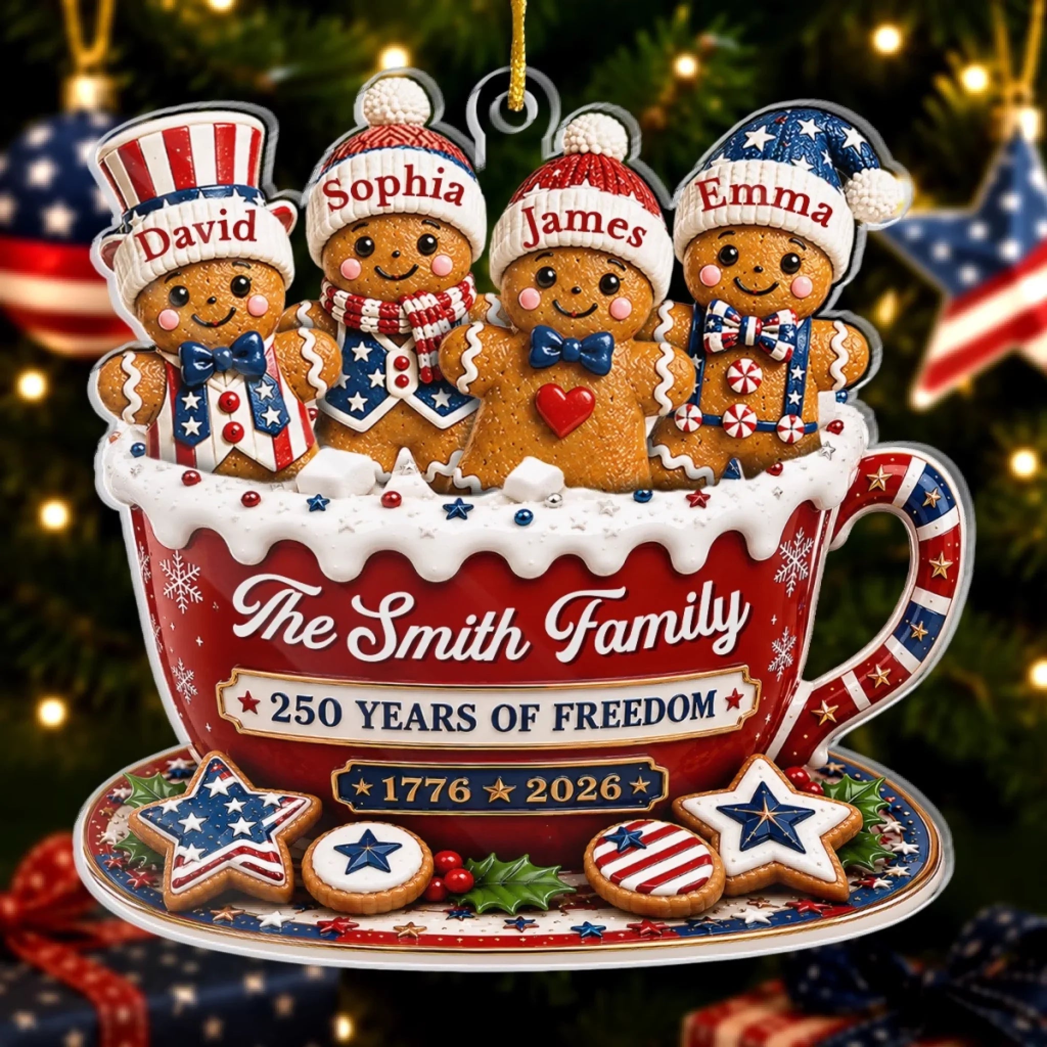 Custom Acrylic Ornament - Personalized America 250th Anniversary Christmas Gifts For Mom, Dad, Brother, Sister - Holiday Cheer Together