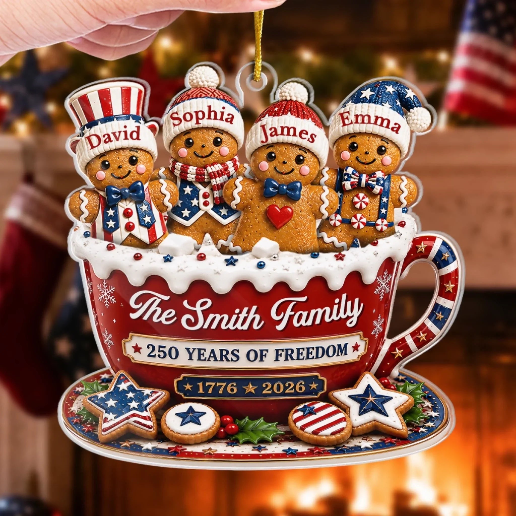 Custom Acrylic Ornament - Personalized America 250th Anniversary Christmas Gifts For Mom, Dad, Brother, Sister - Holiday Cheer Together